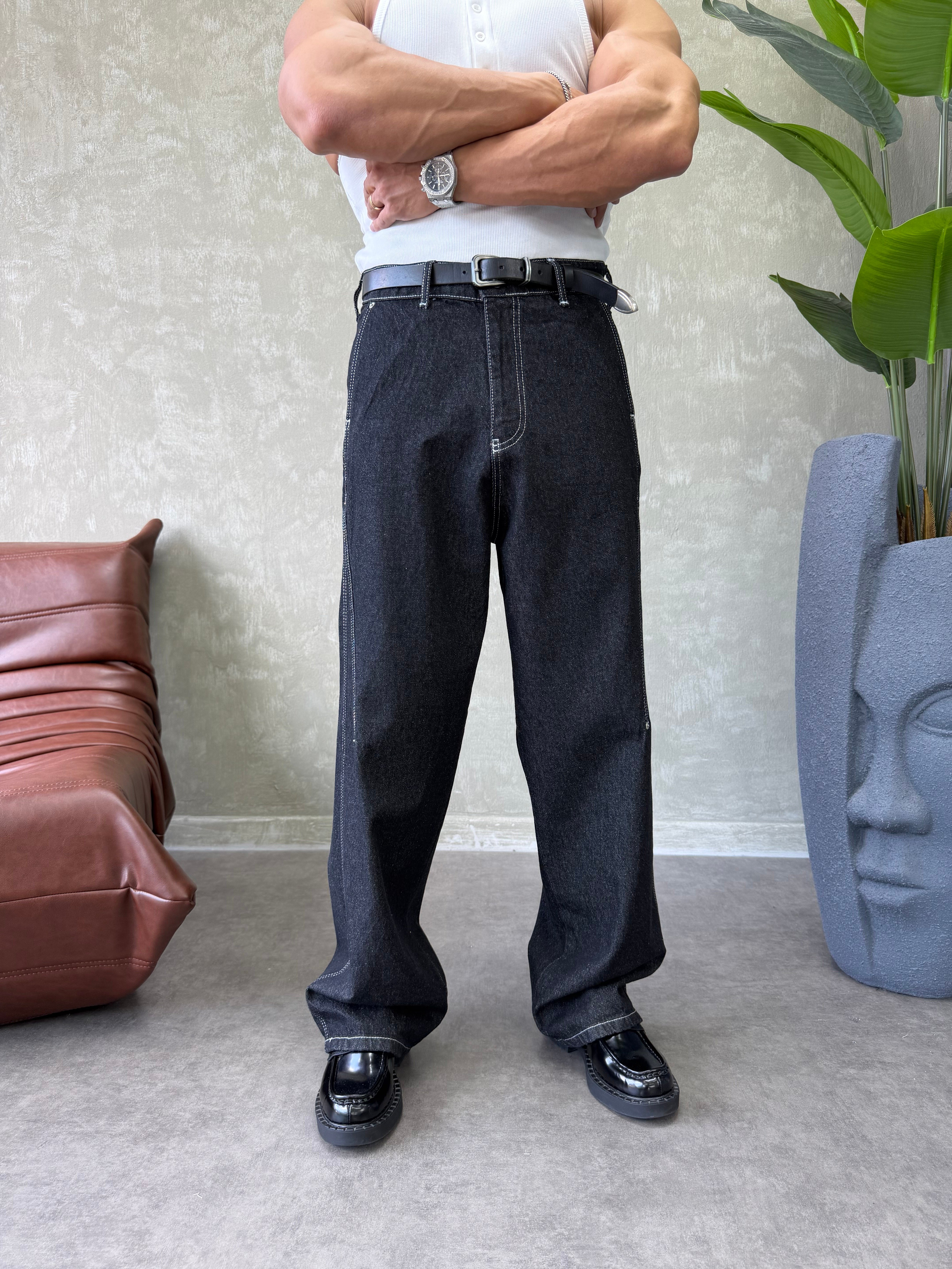 KONTRAST DİKİŞLİ TASARIM BAGGY JEAN SİYAH