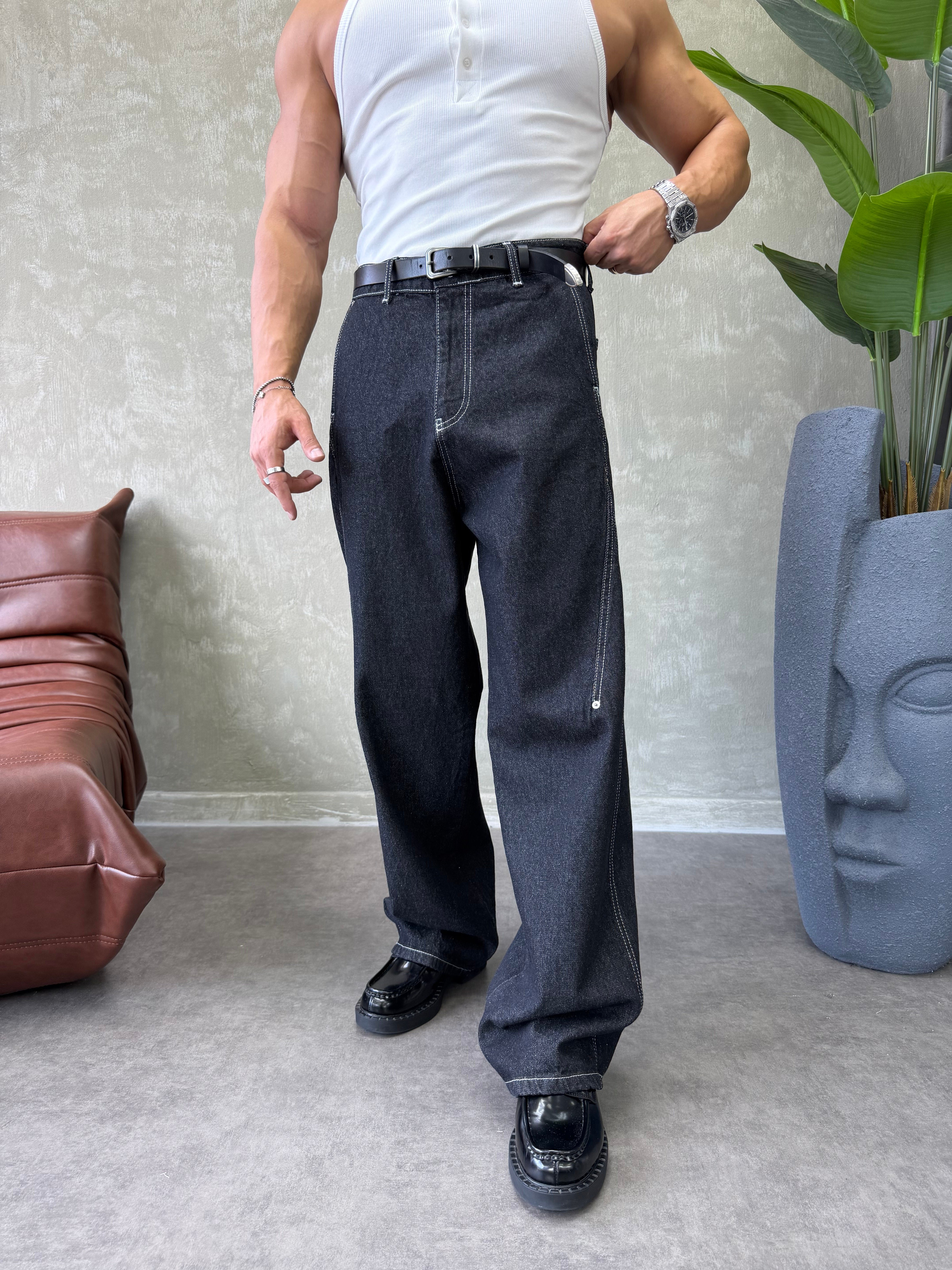 KONTRAST DİKİŞLİ TASARIM BAGGY JEAN SİYAH