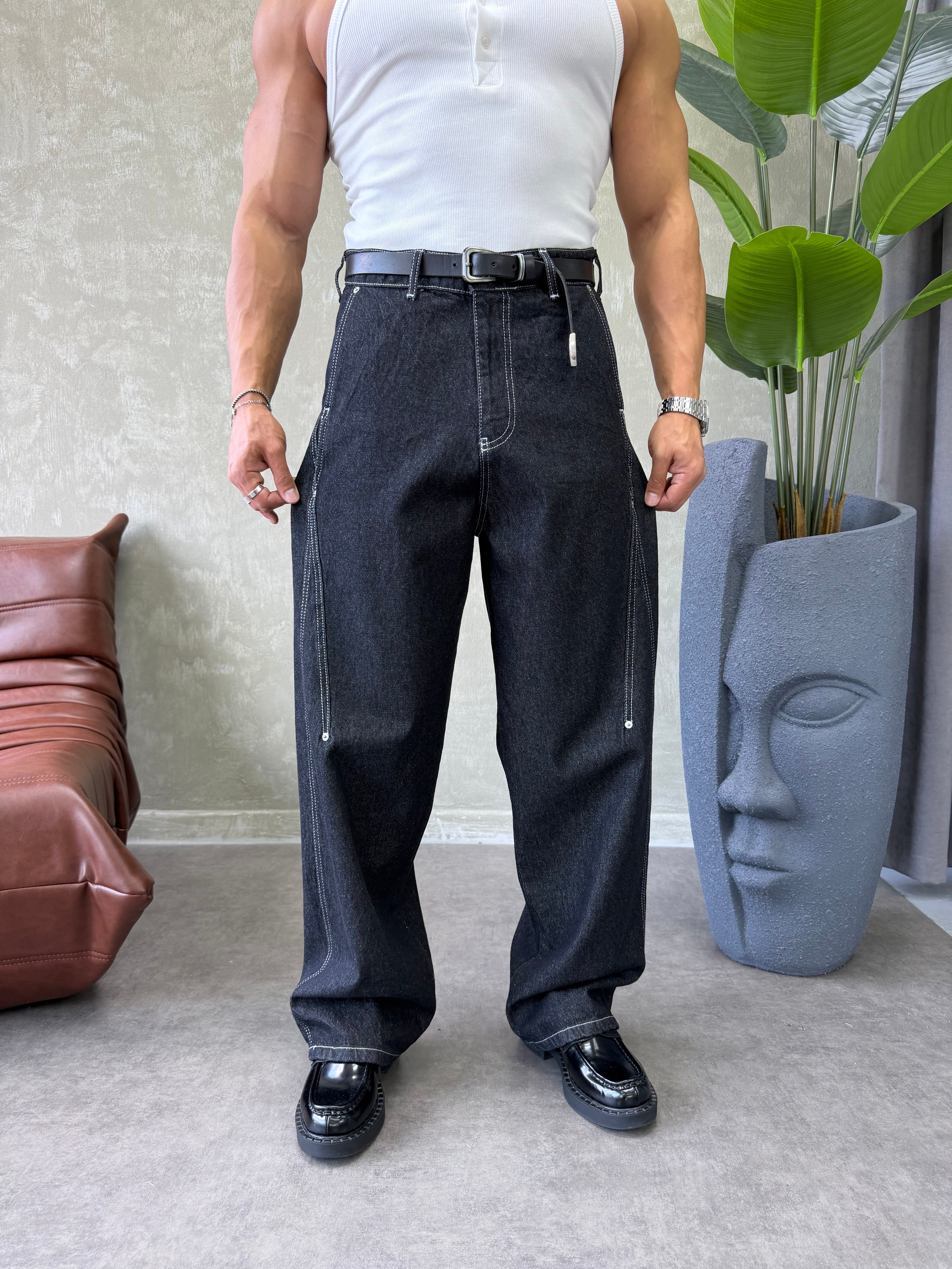 KONTRAST DİKİŞLİ TASARIM BAGGY JEAN SİYAH
