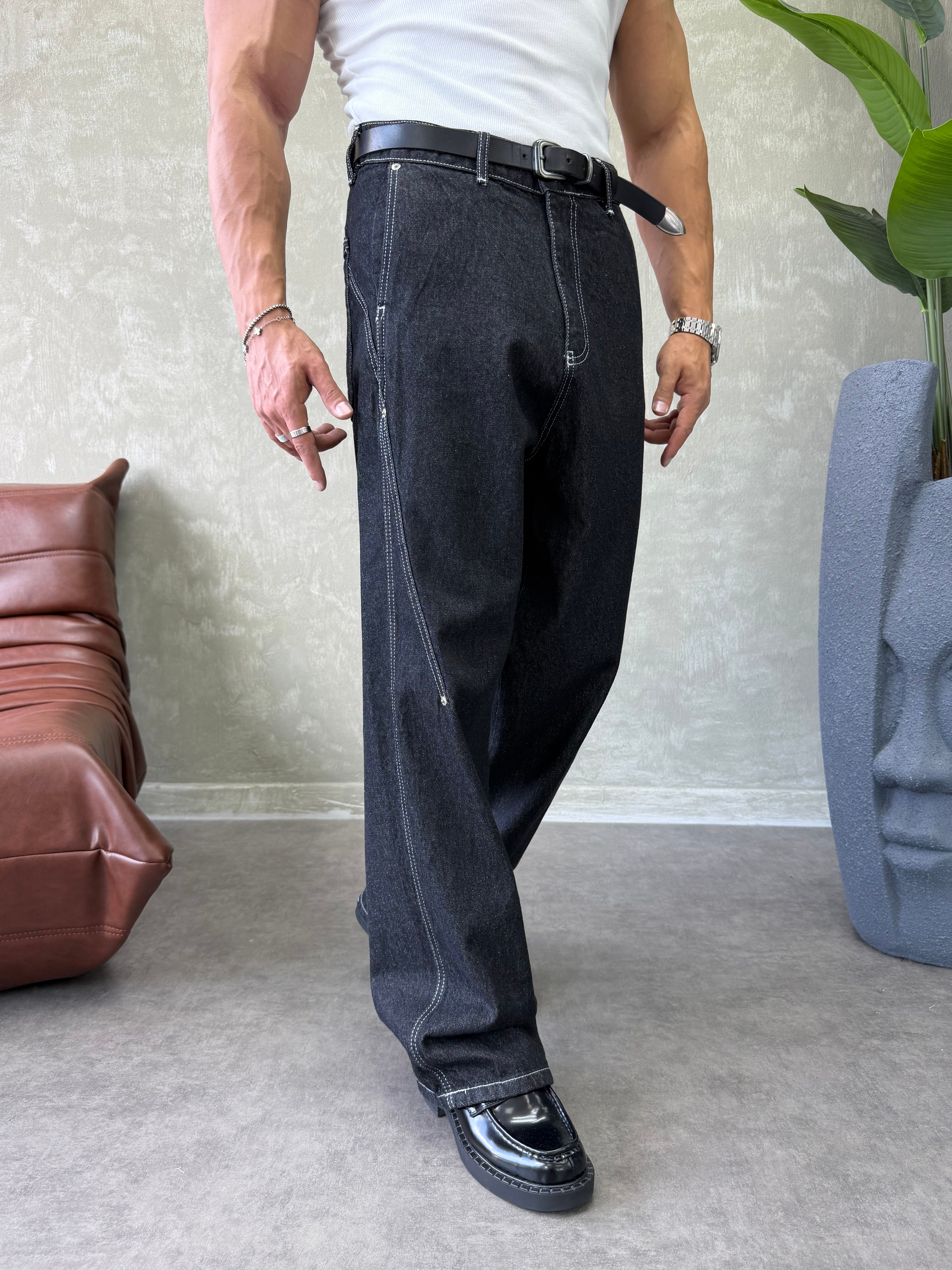 KONTRAST DİKİŞLİ TASARIM BAGGY JEAN SİYAH