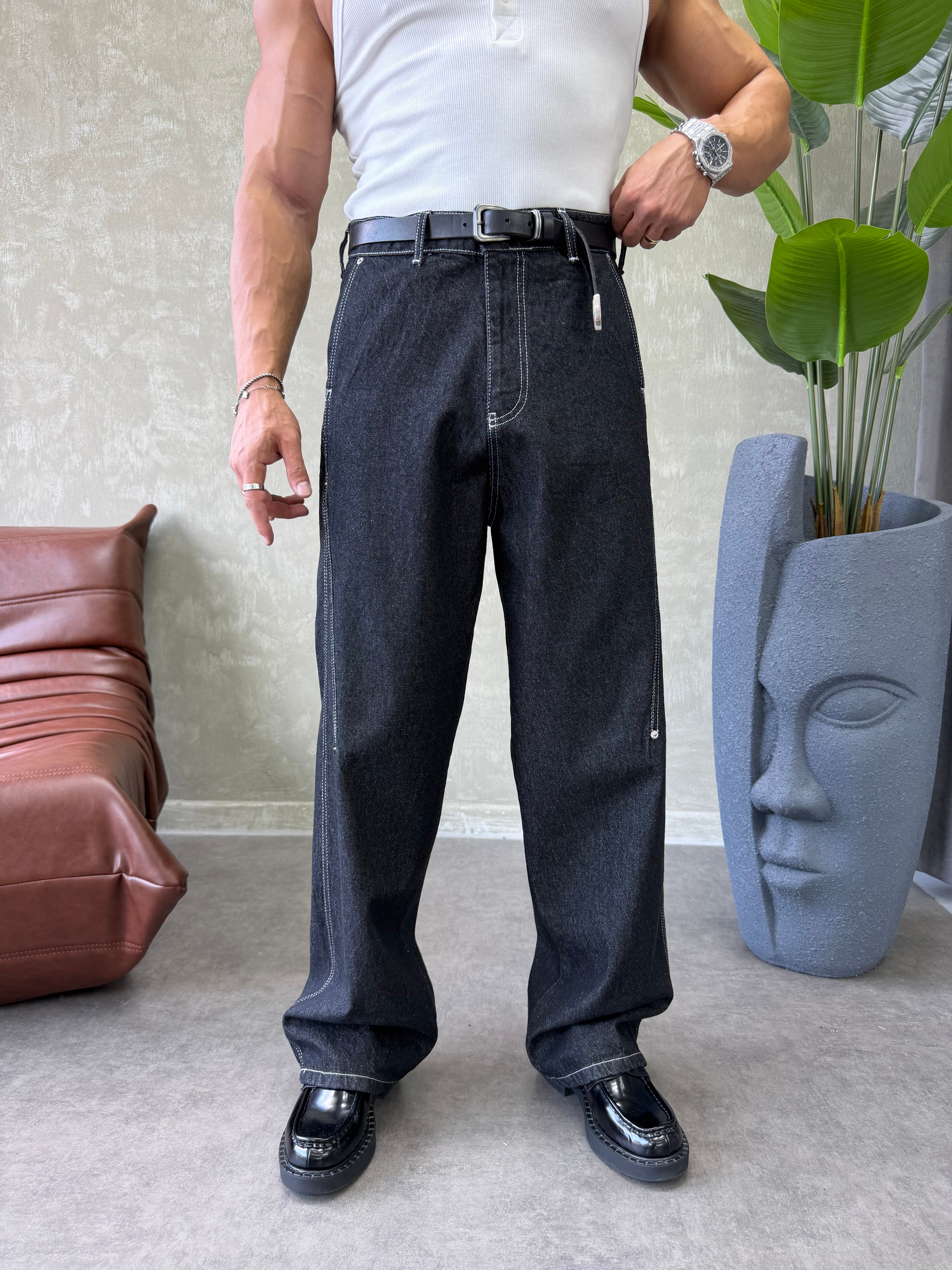 KONTRAST DİKİŞLİ TASARIM BAGGY JEAN SİYAH