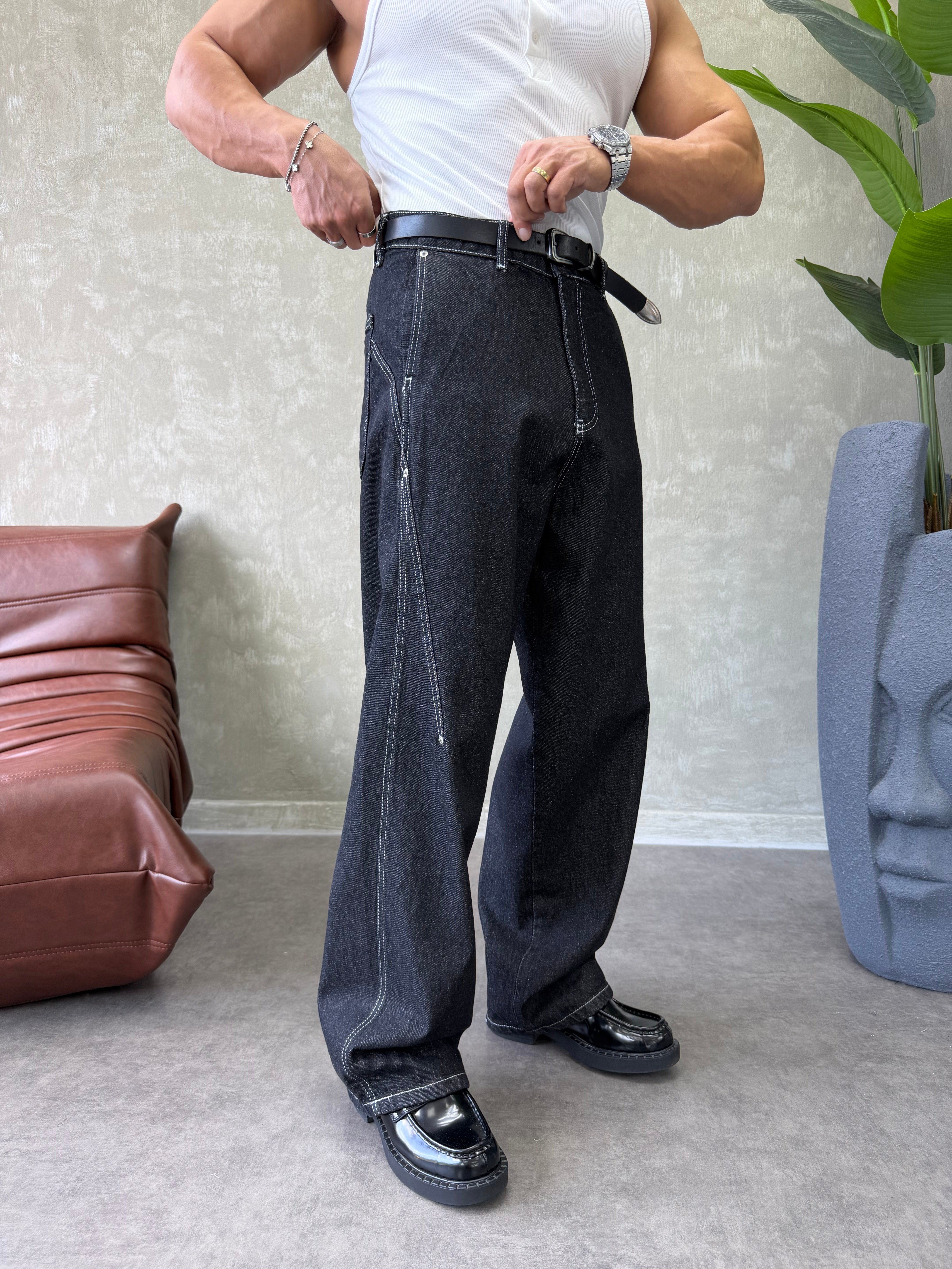 KONTRAST DİKİŞLİ TASARIM BAGGY JEAN SİYAH