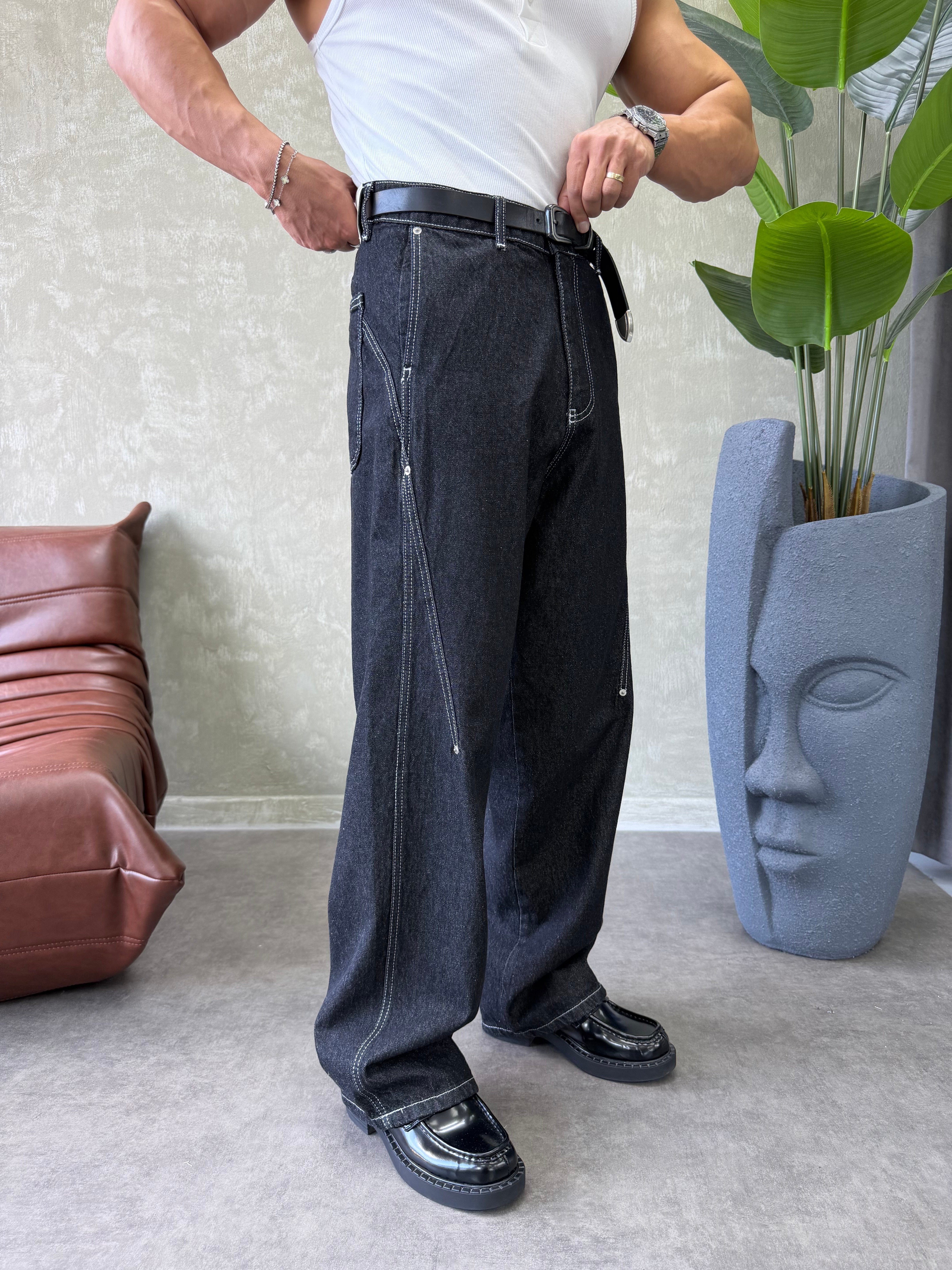 KONTRAST DİKİŞLİ TASARIM BAGGY JEAN SİYAH