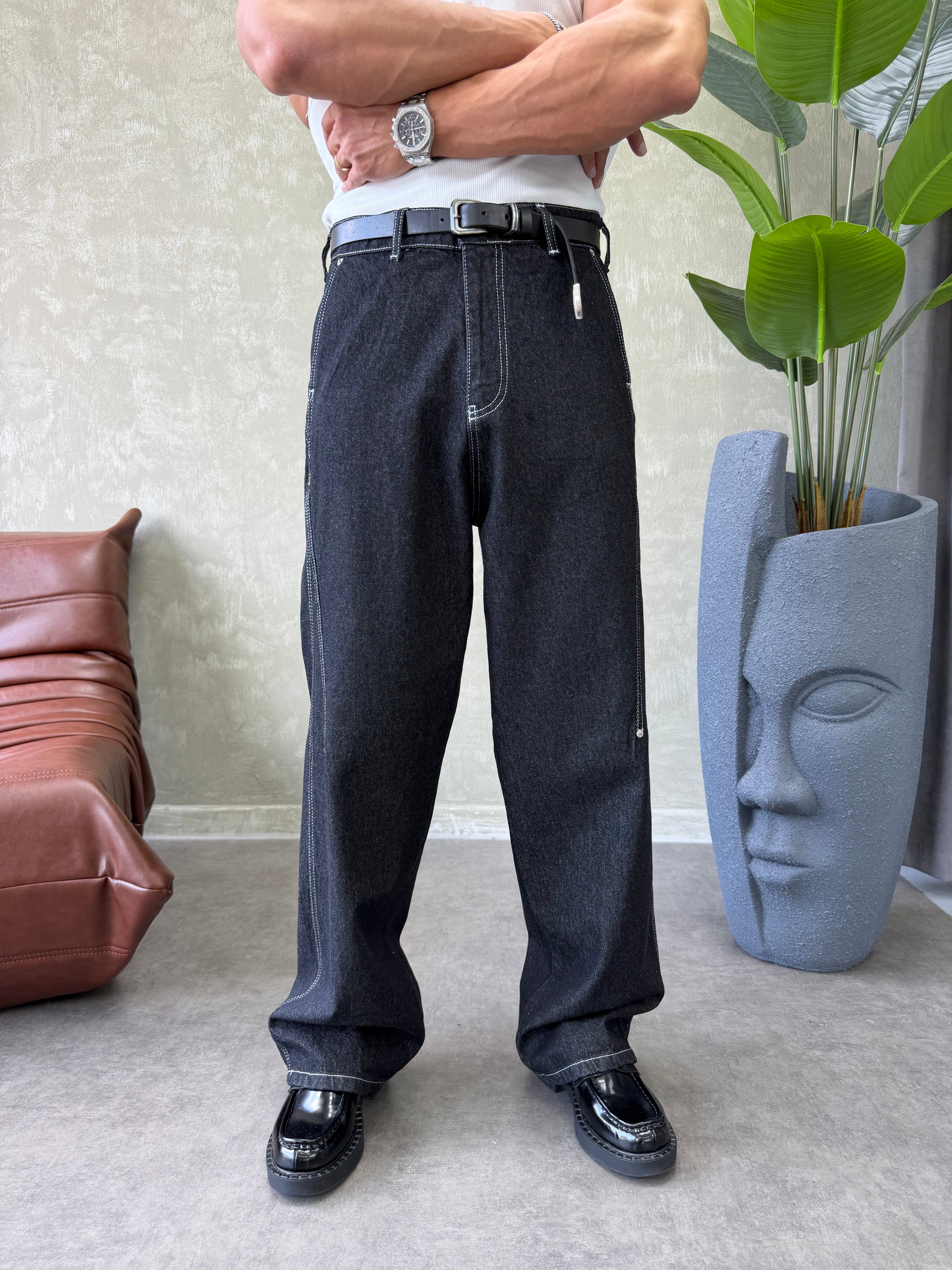 KONTRAST DİKİŞLİ TASARIM BAGGY JEAN SİYAH
