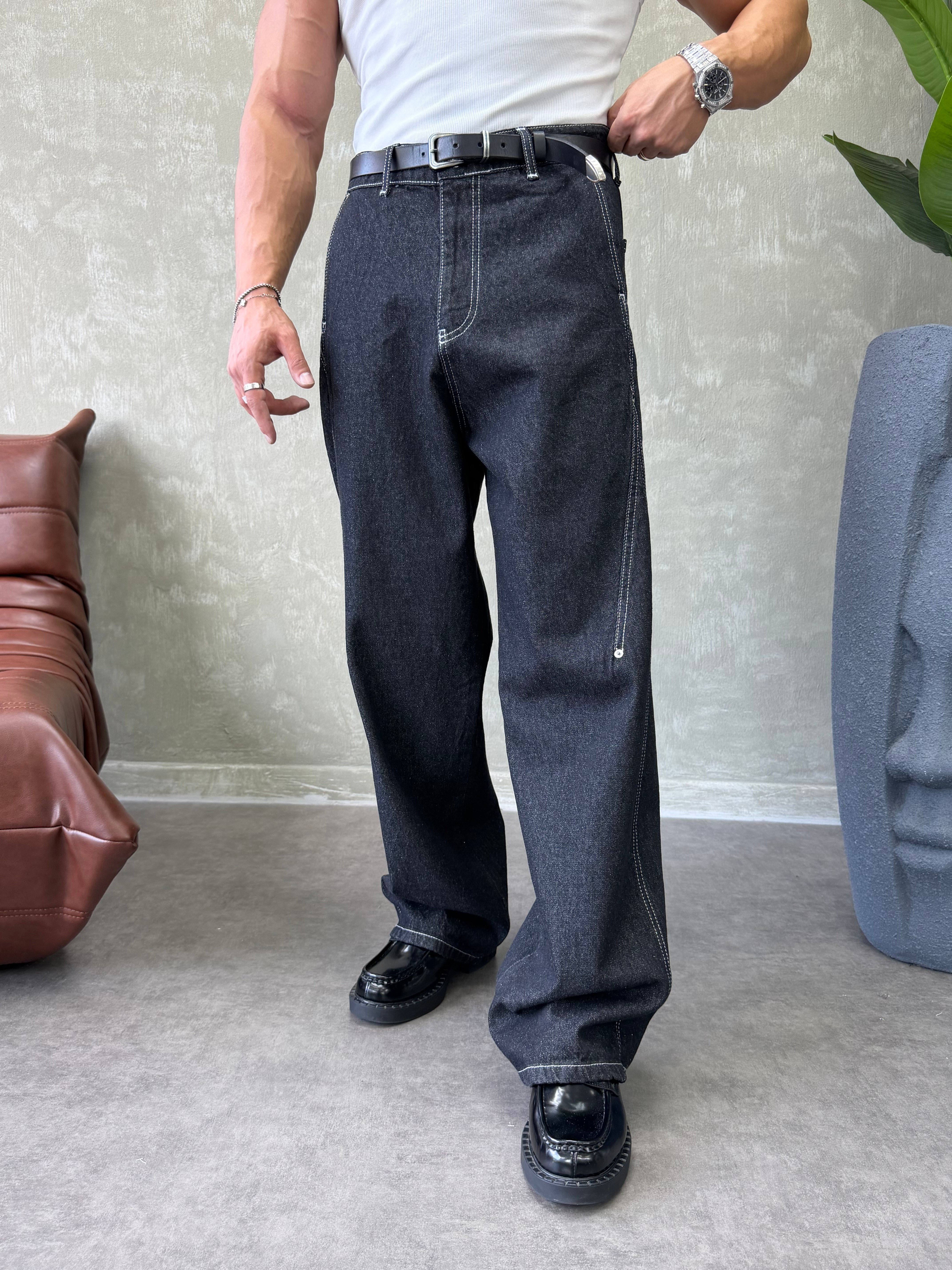 KONTRAST DİKİŞLİ TASARIM BAGGY JEAN SİYAH