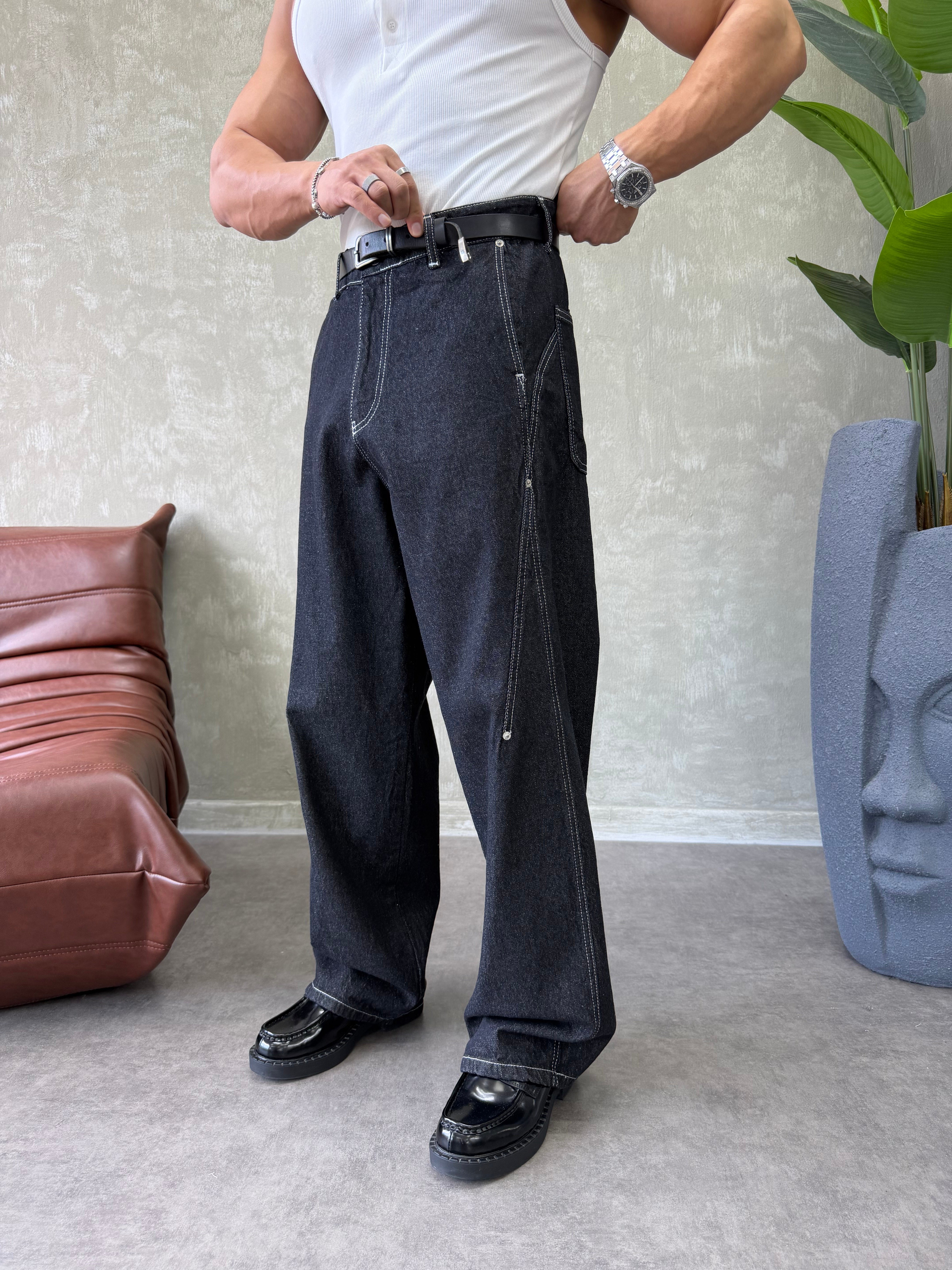KONTRAST DİKİŞLİ TASARIM BAGGY JEAN SİYAH