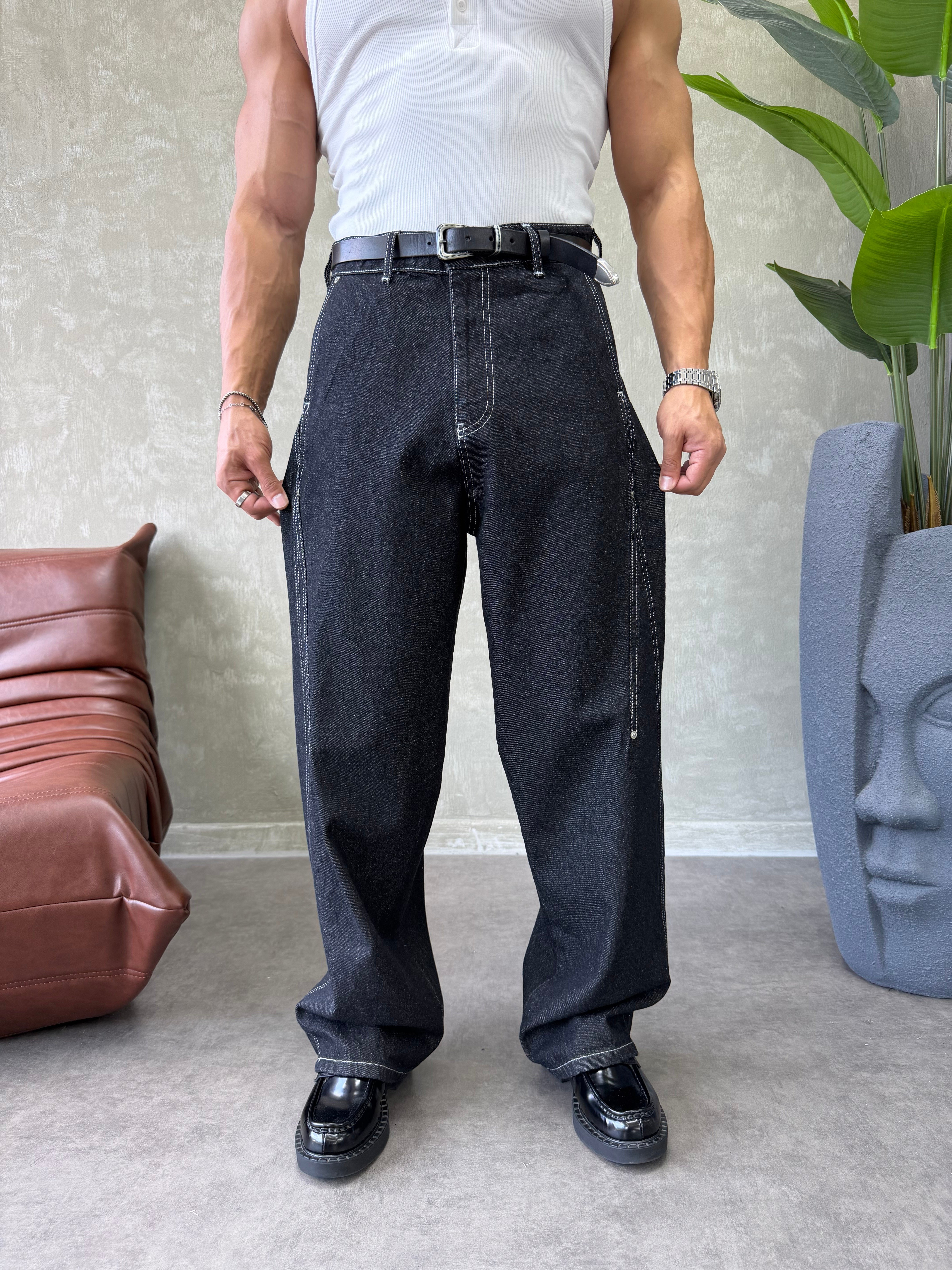 KONTRAST DİKİŞLİ TASARIM BAGGY JEAN SİYAH