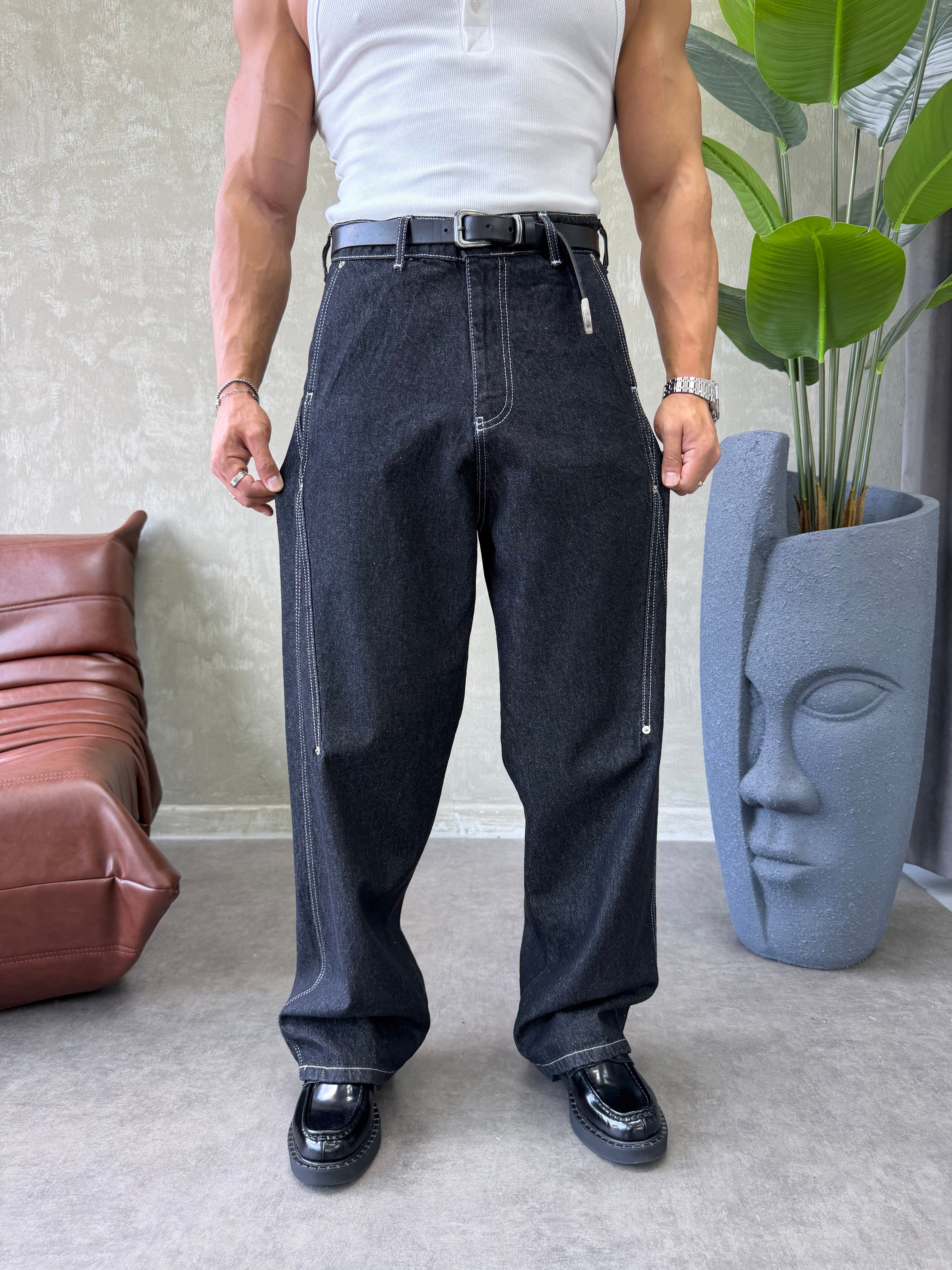 KONTRAST DİKİŞLİ TASARIM BAGGY JEAN SİYAH