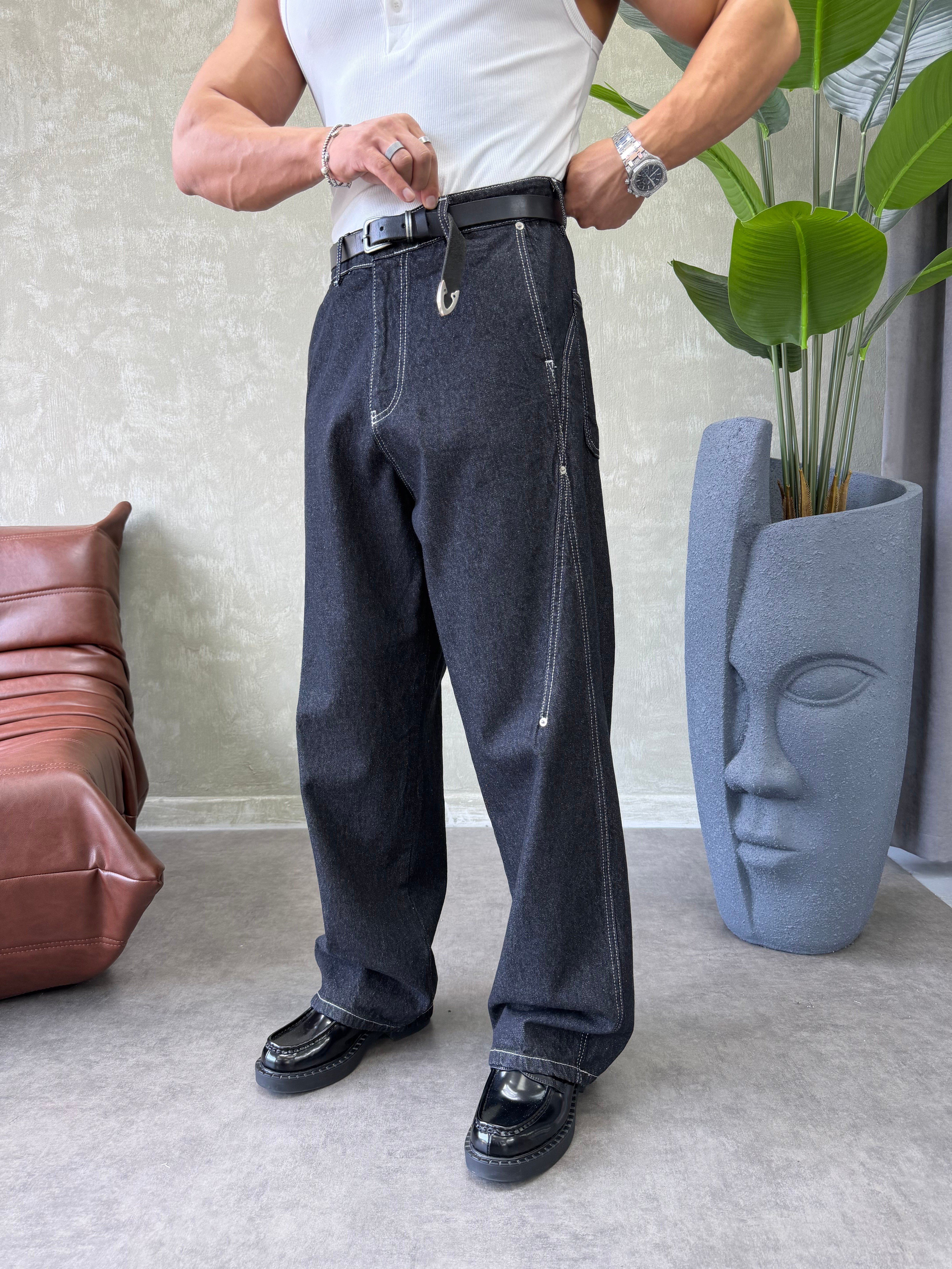 KONTRAST DİKİŞLİ TASARIM BAGGY JEAN SİYAH
