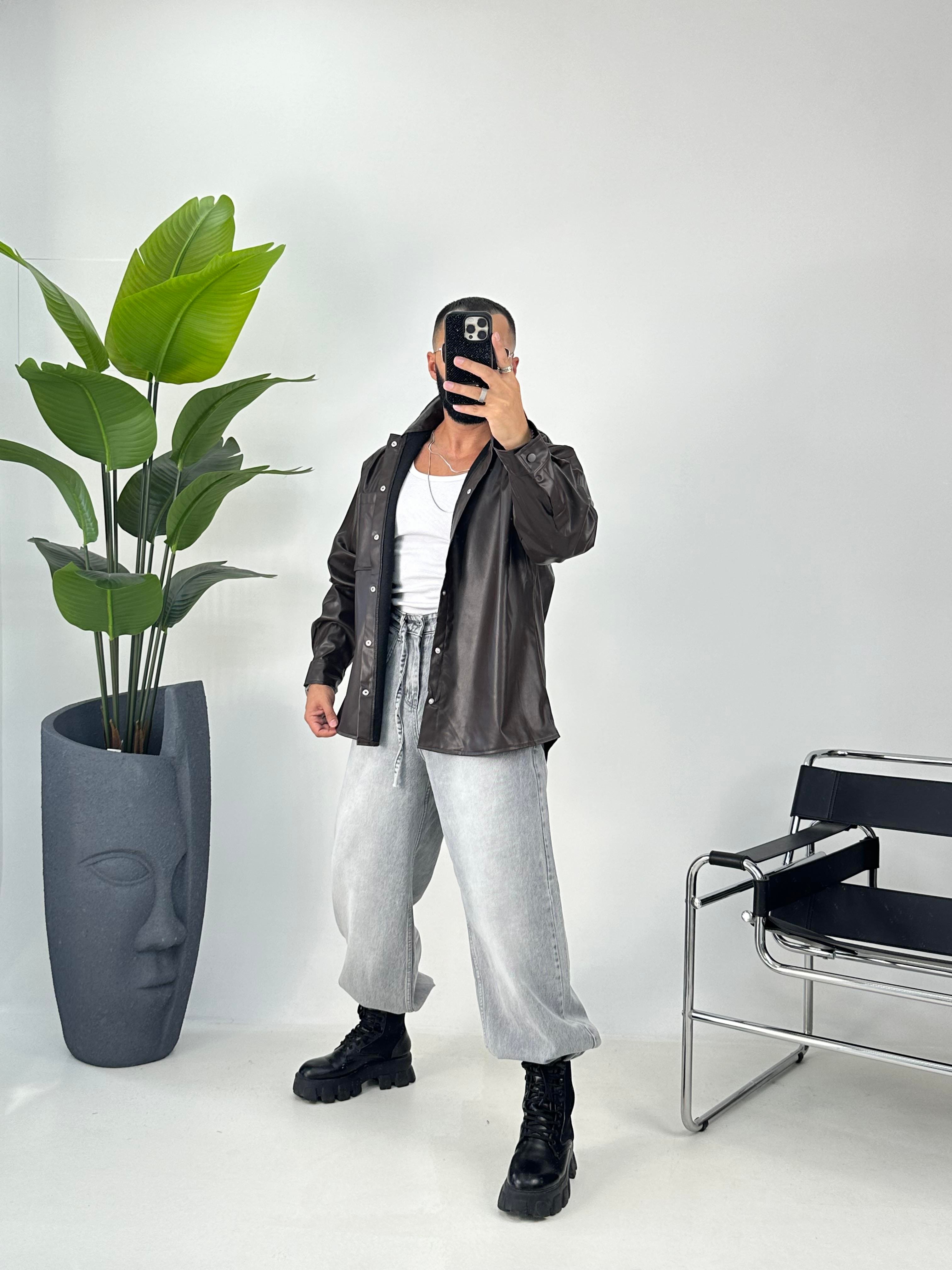 OVERSİZE DERİ GÖMLEK ACI KAHVE