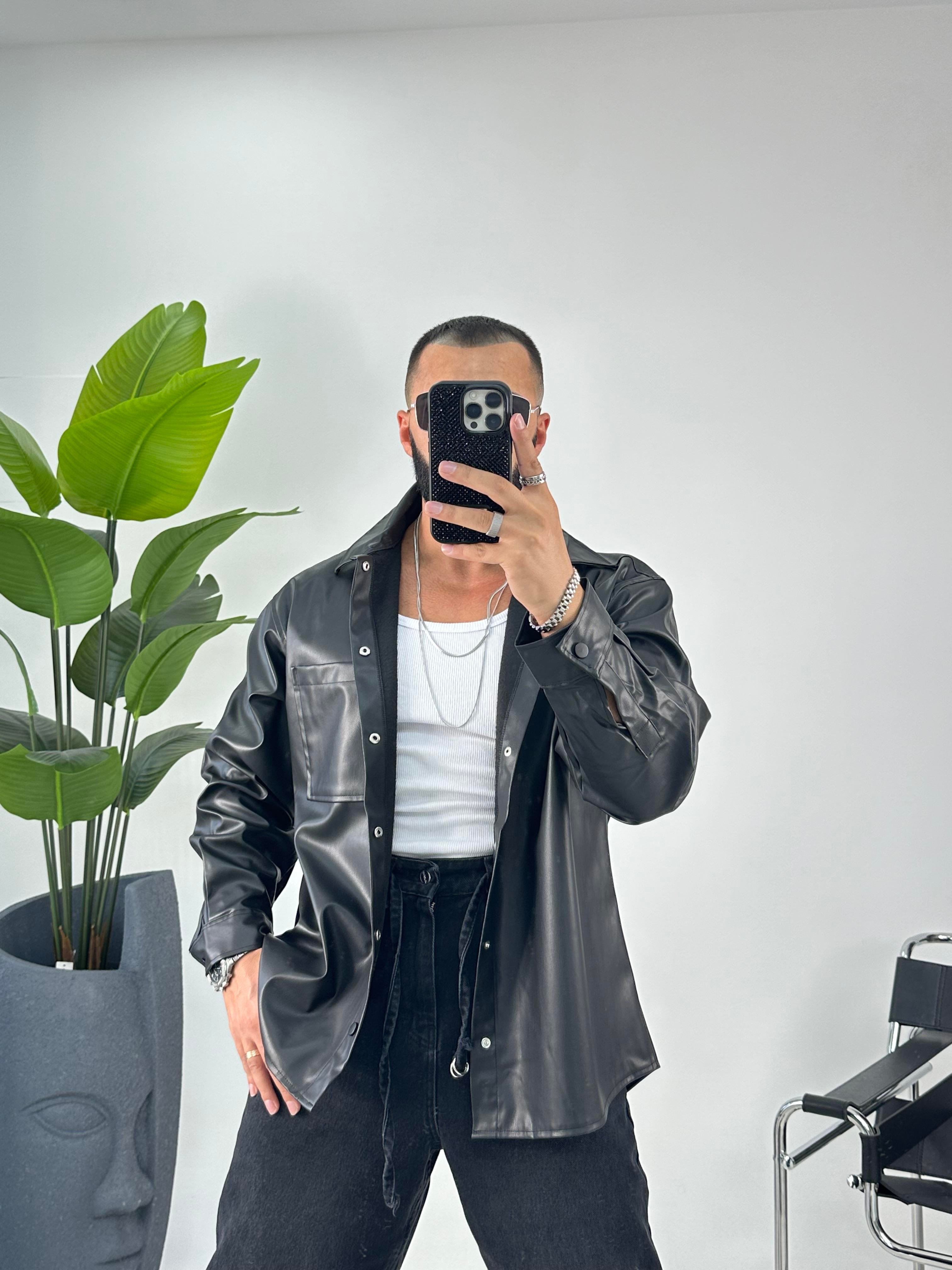 OVERSİZE DERİ GÖMLEK SİYAH