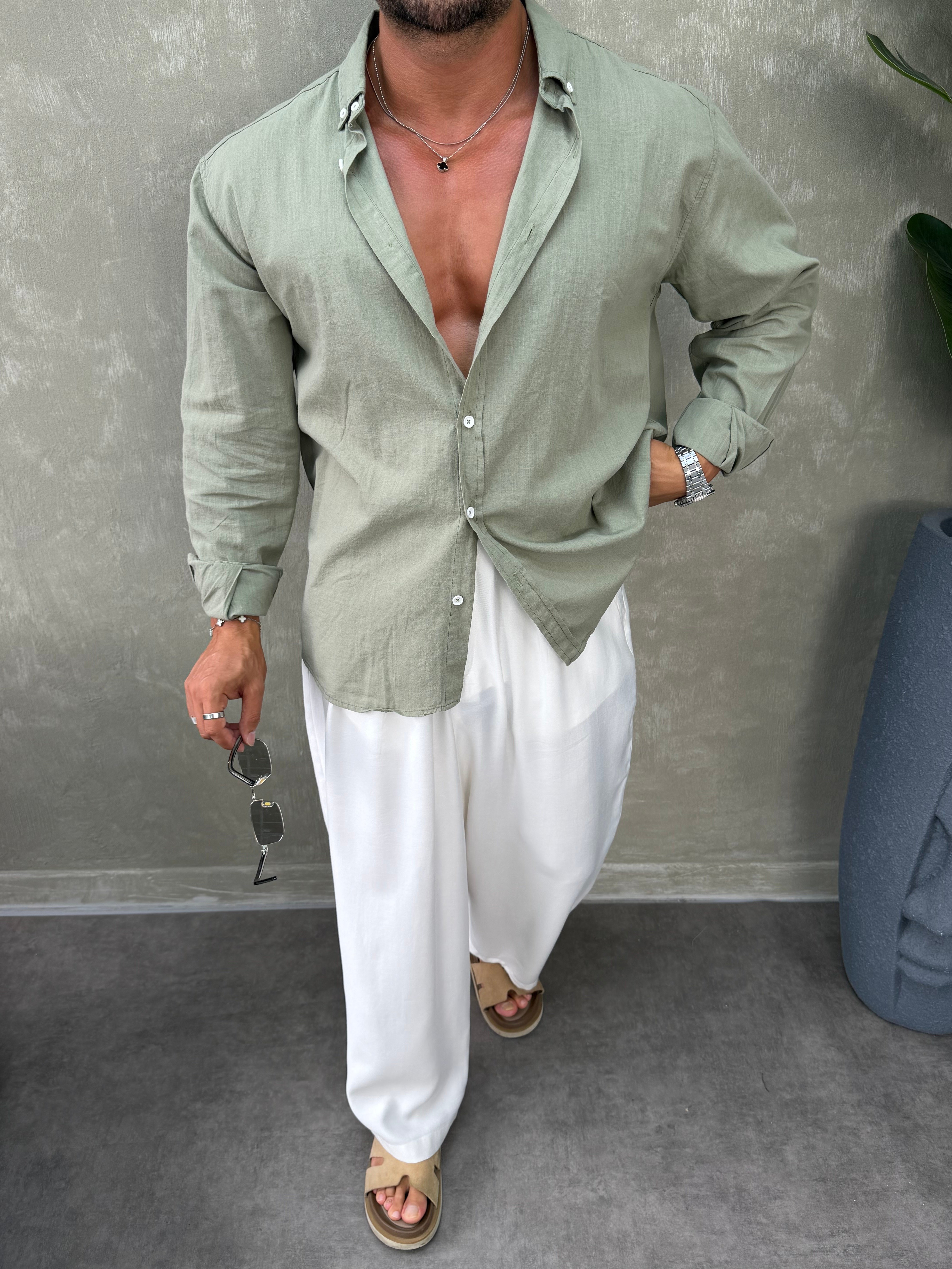 OVERSIZE FRESH KETEN GÖMLEK HAKİ