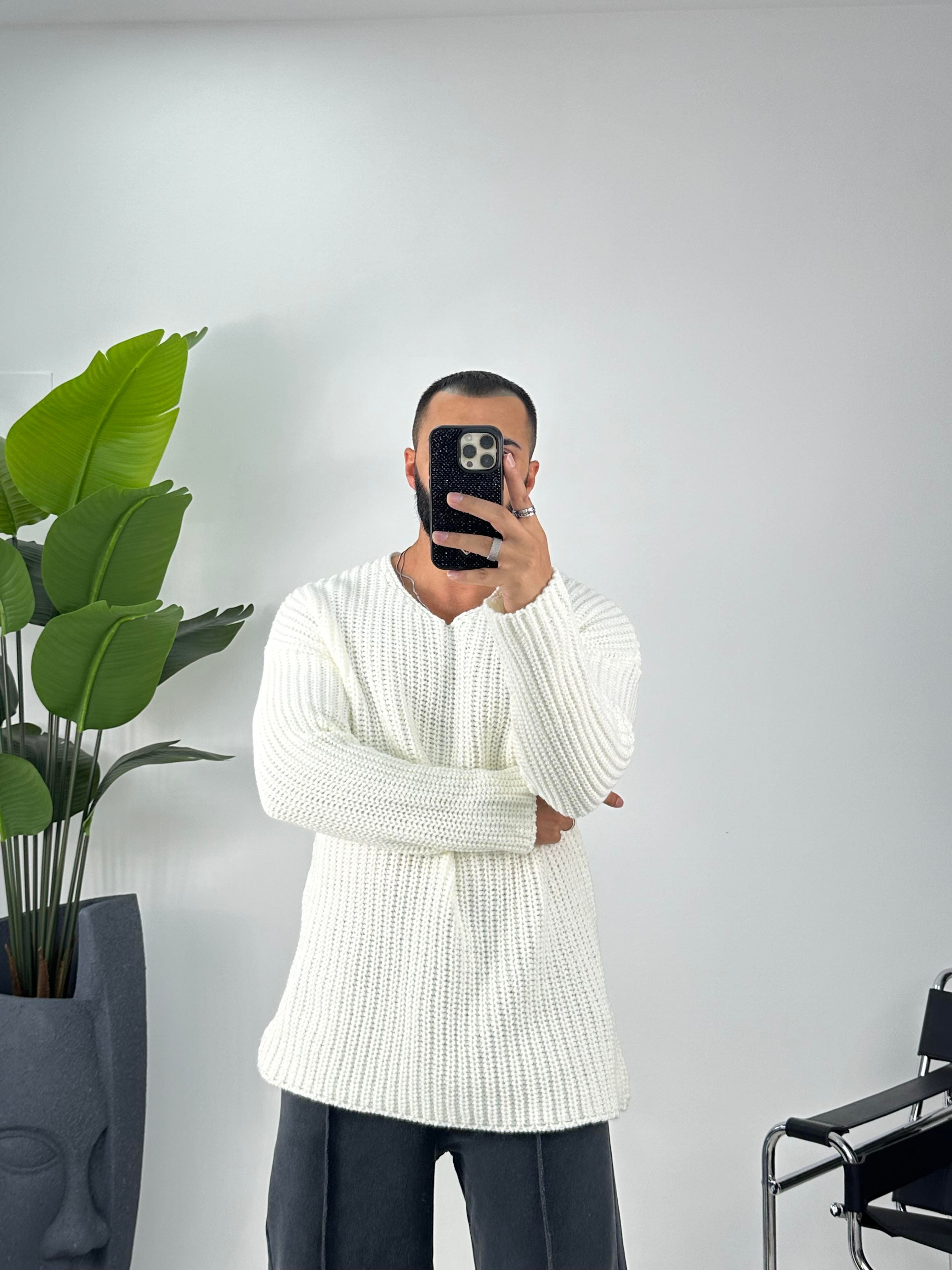 OVERSİZE ÖRME KAZAK BEYAZ