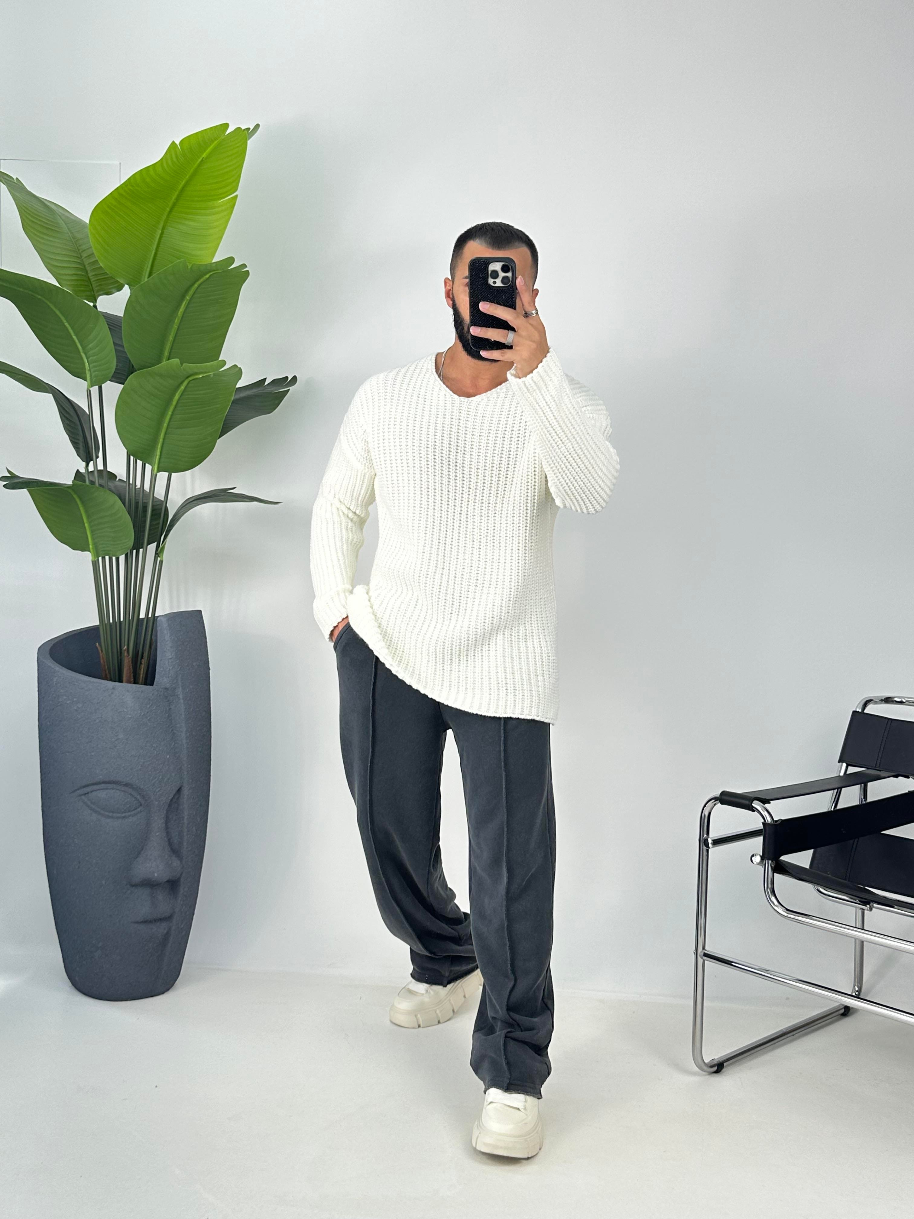 OVERSİZE ÖRME KAZAK BEYAZ