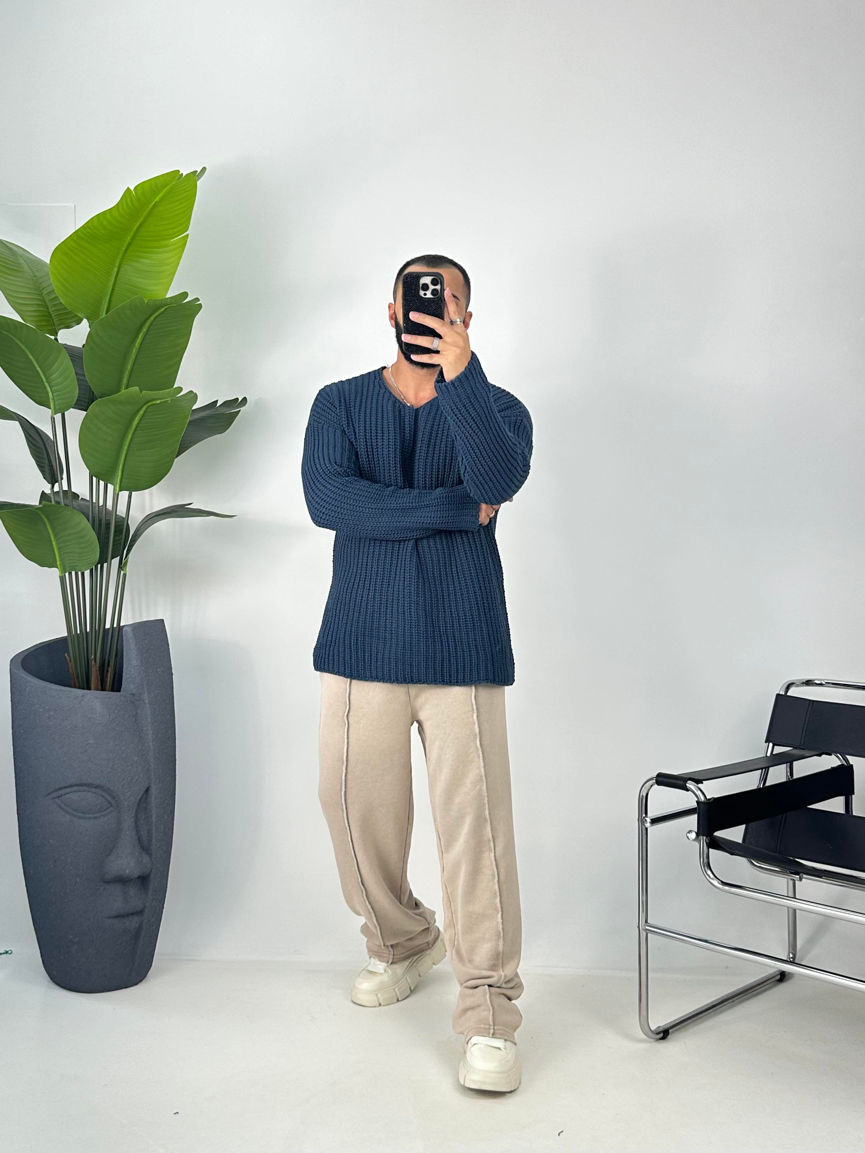 OVERSİZE ÖRME KAZAK LACİVERT