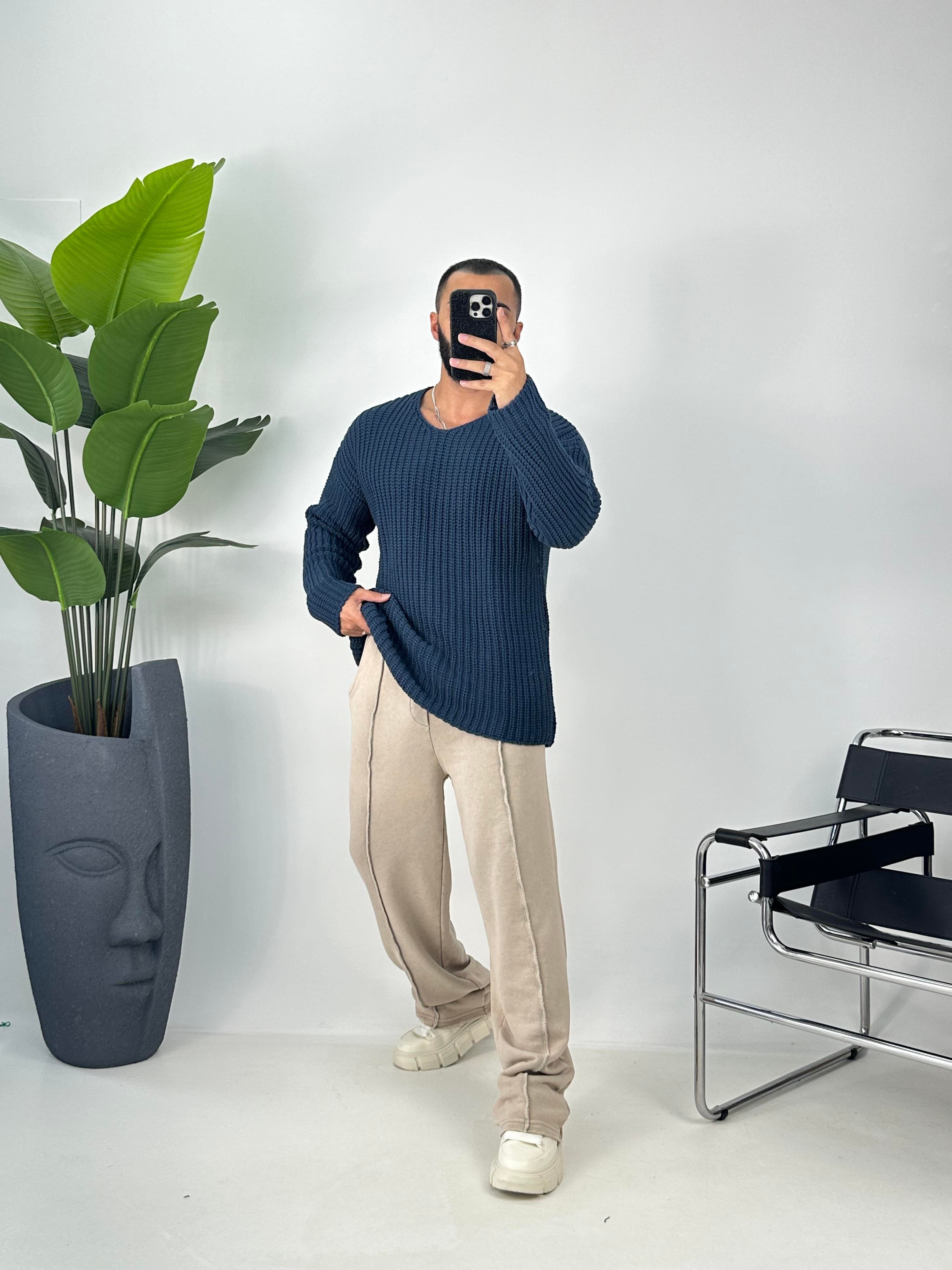 OVERSİZE ÖRME KAZAK LACİVERT