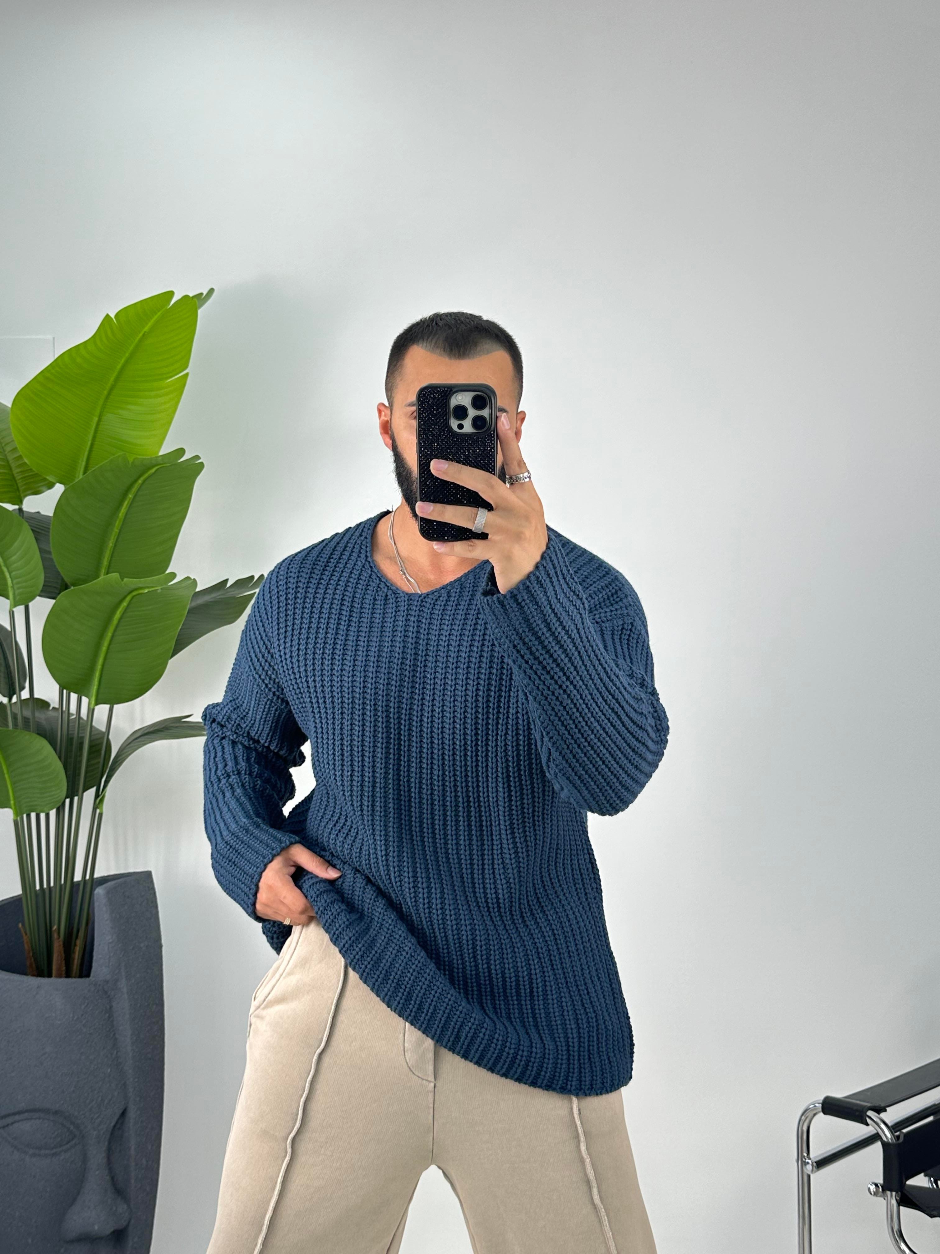 OVERSİZE ÖRME KAZAK LACİVERT