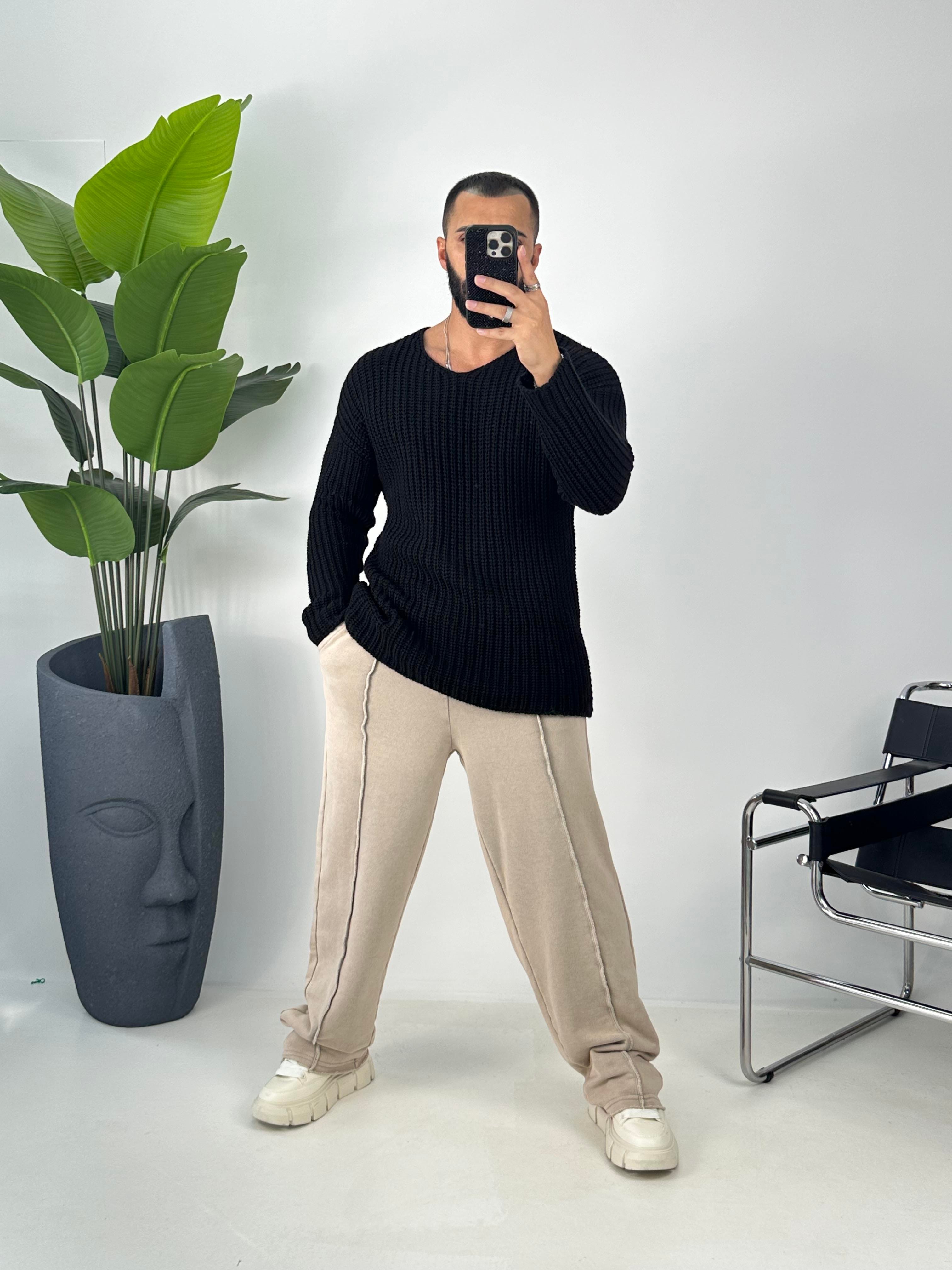 OVERSİZE ÖRME KAZAK SİYAH