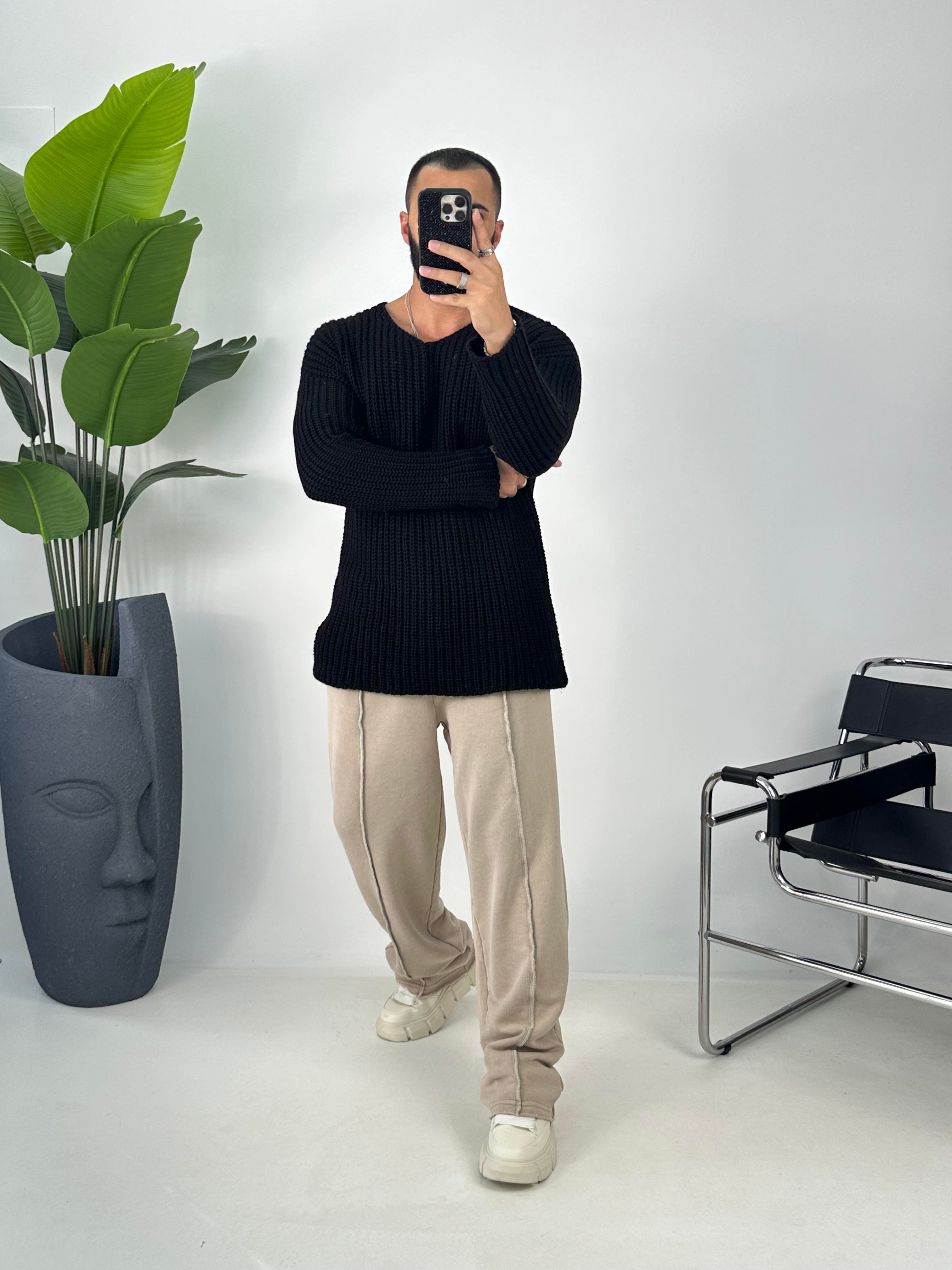 OVERSİZE ÖRME KAZAK SİYAH