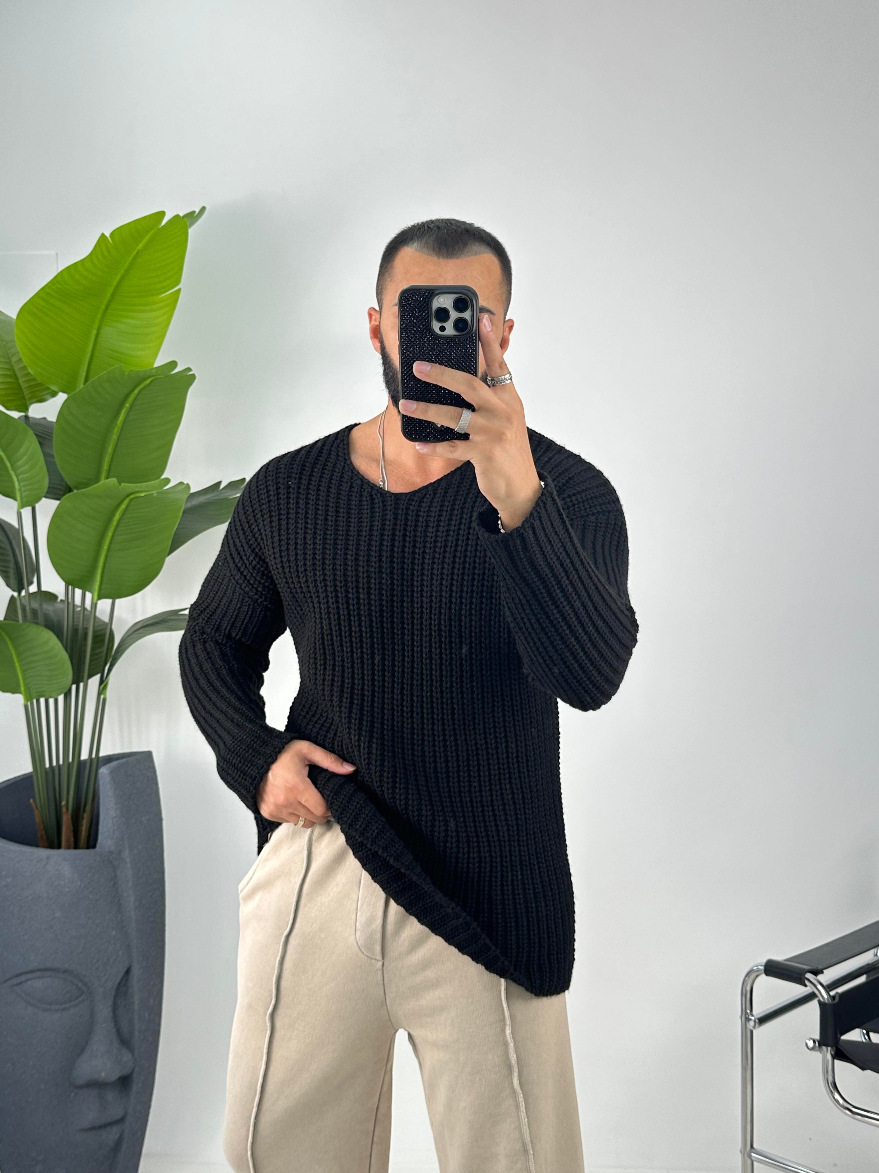 OVERSİZE ÖRME KAZAK SİYAH