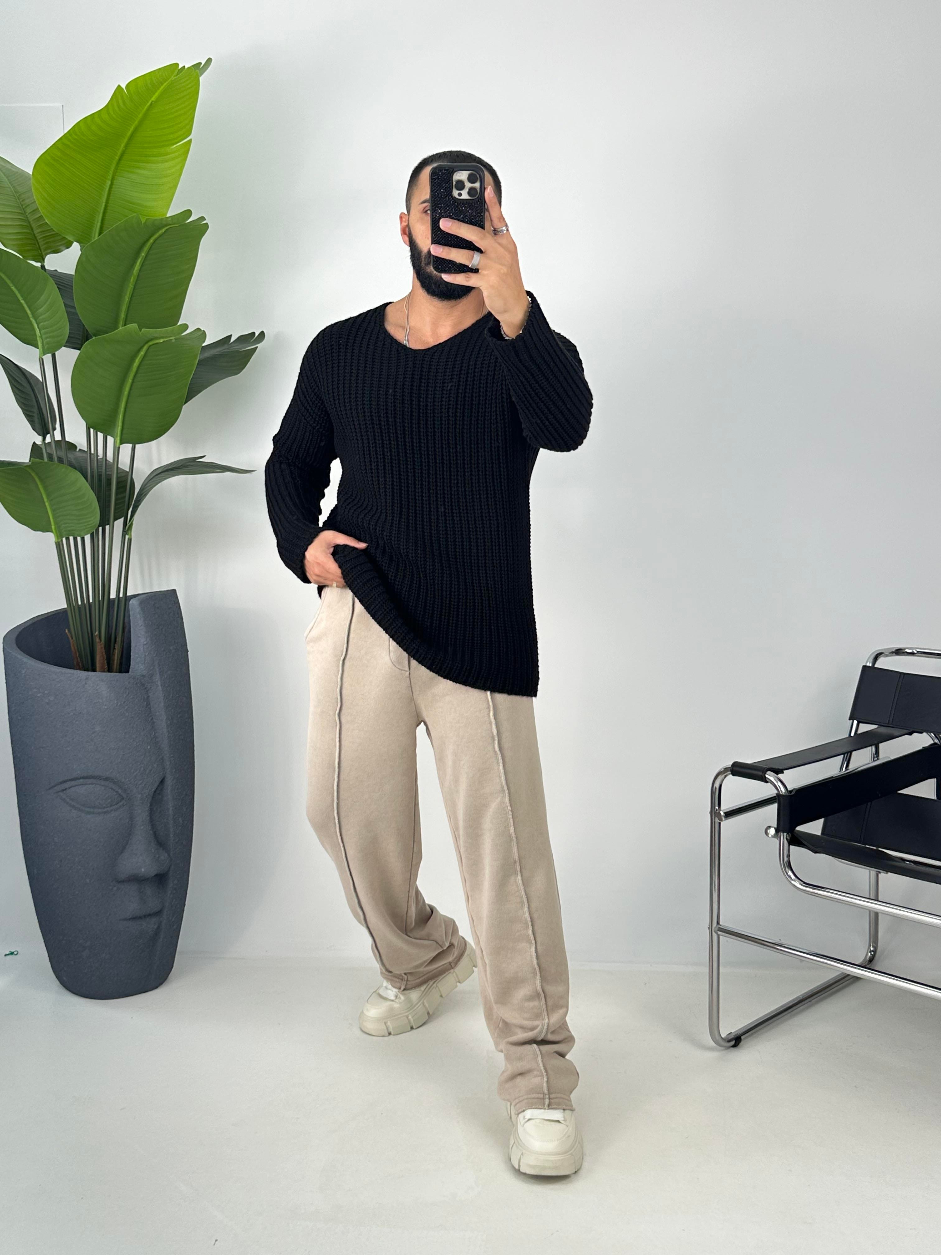 OVERSİZE ÖRME KAZAK SİYAH