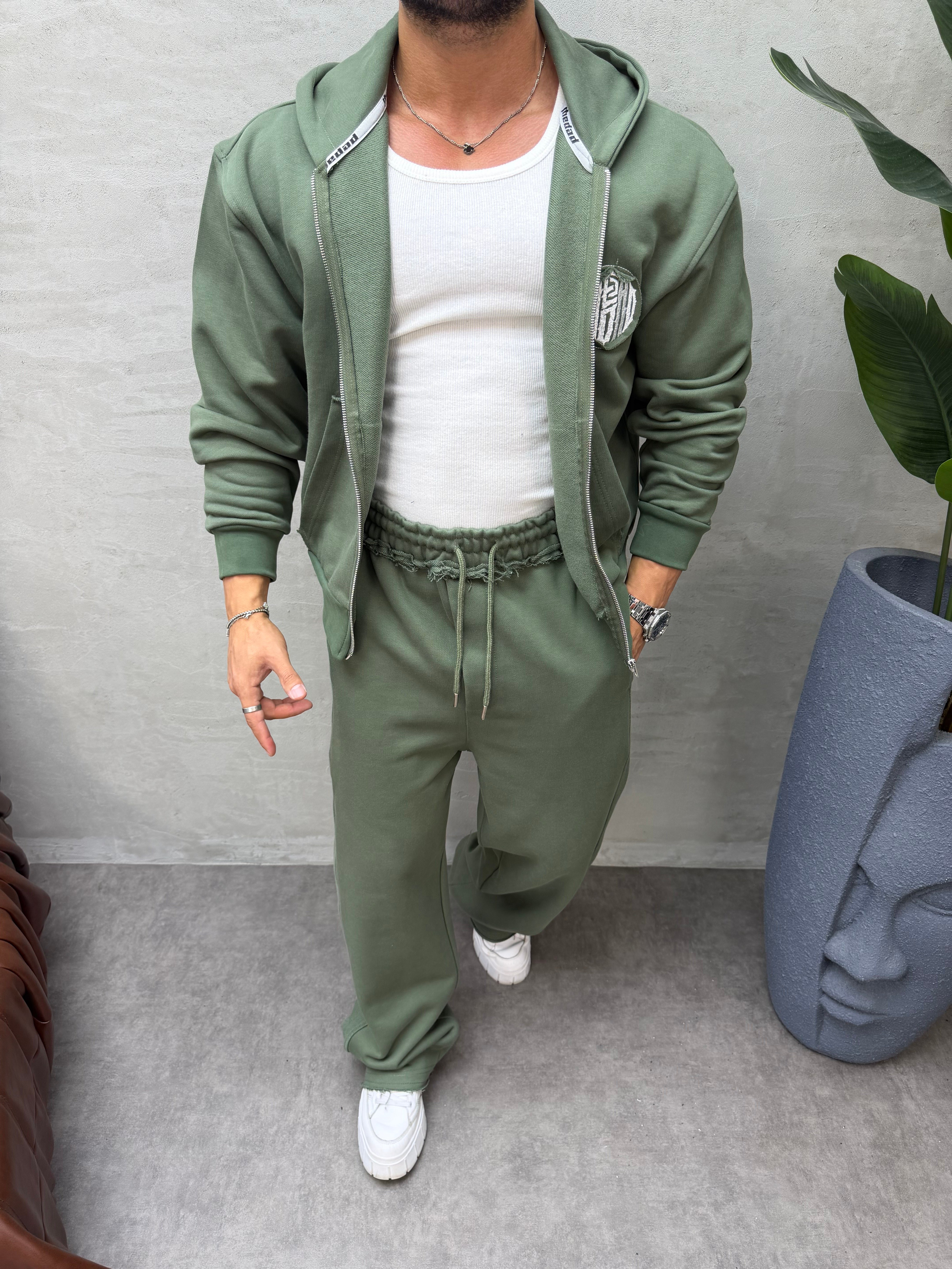 OVERSIZE ÖRME ÜÇ İPLİK KAPÜŞONLU SWEAT HAKİ
