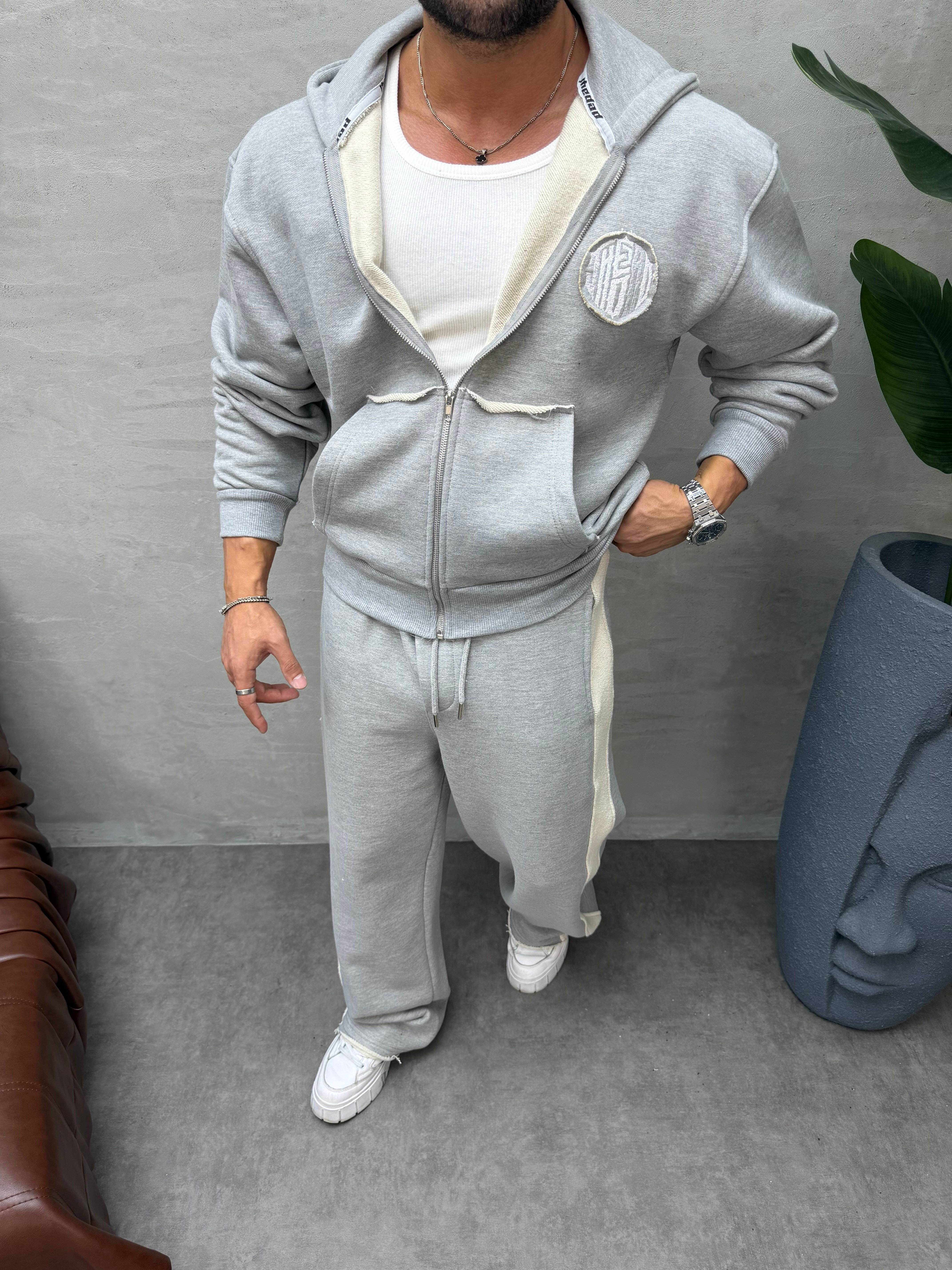 OVERSIZE ÖRME ÜÇ İPLİK KAPÜŞONLU SWEAT GRİ
