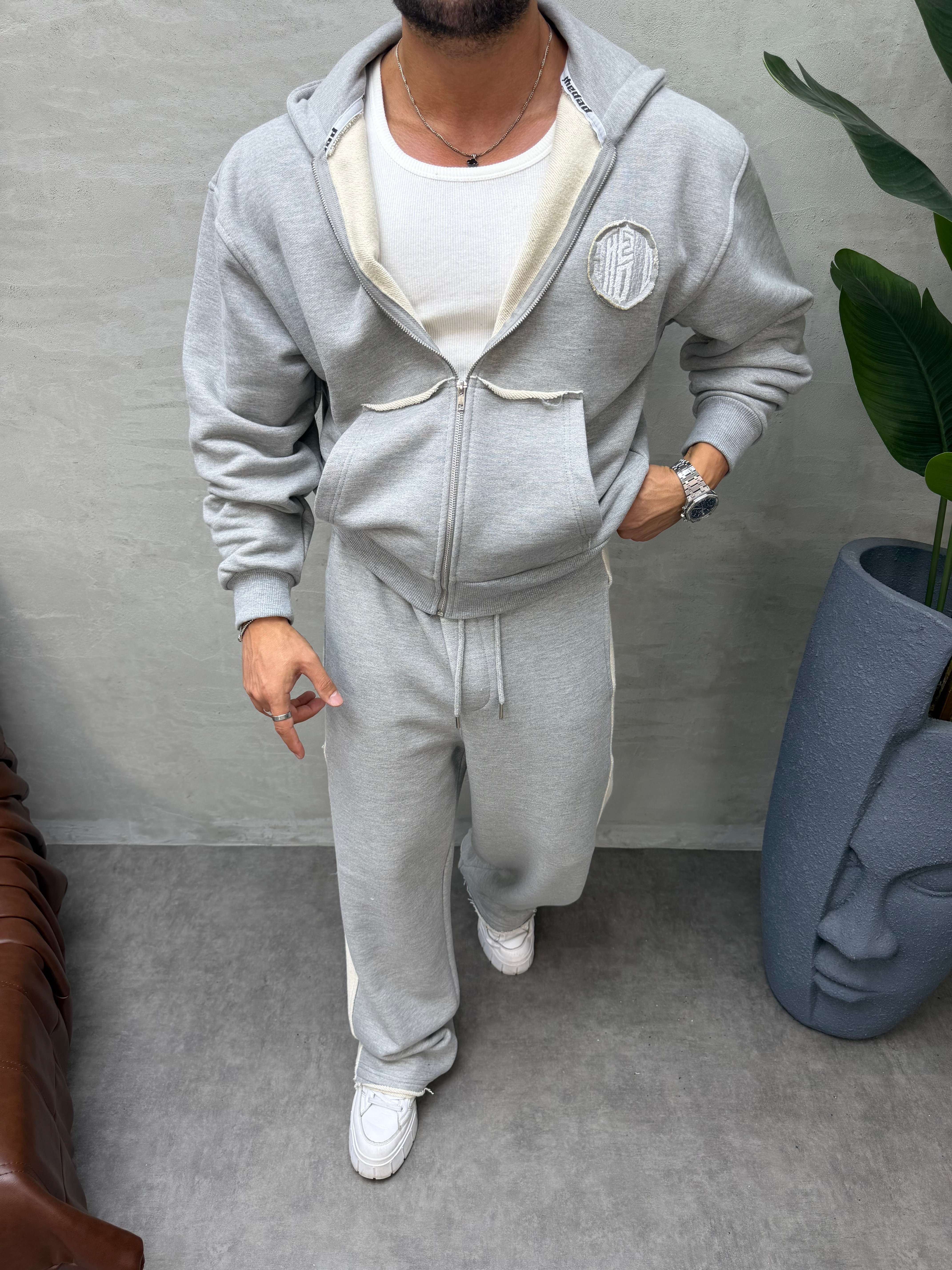 OVERSIZE ÖRME ÜÇ İPLİK KAPÜŞONLU SWEAT GRİ