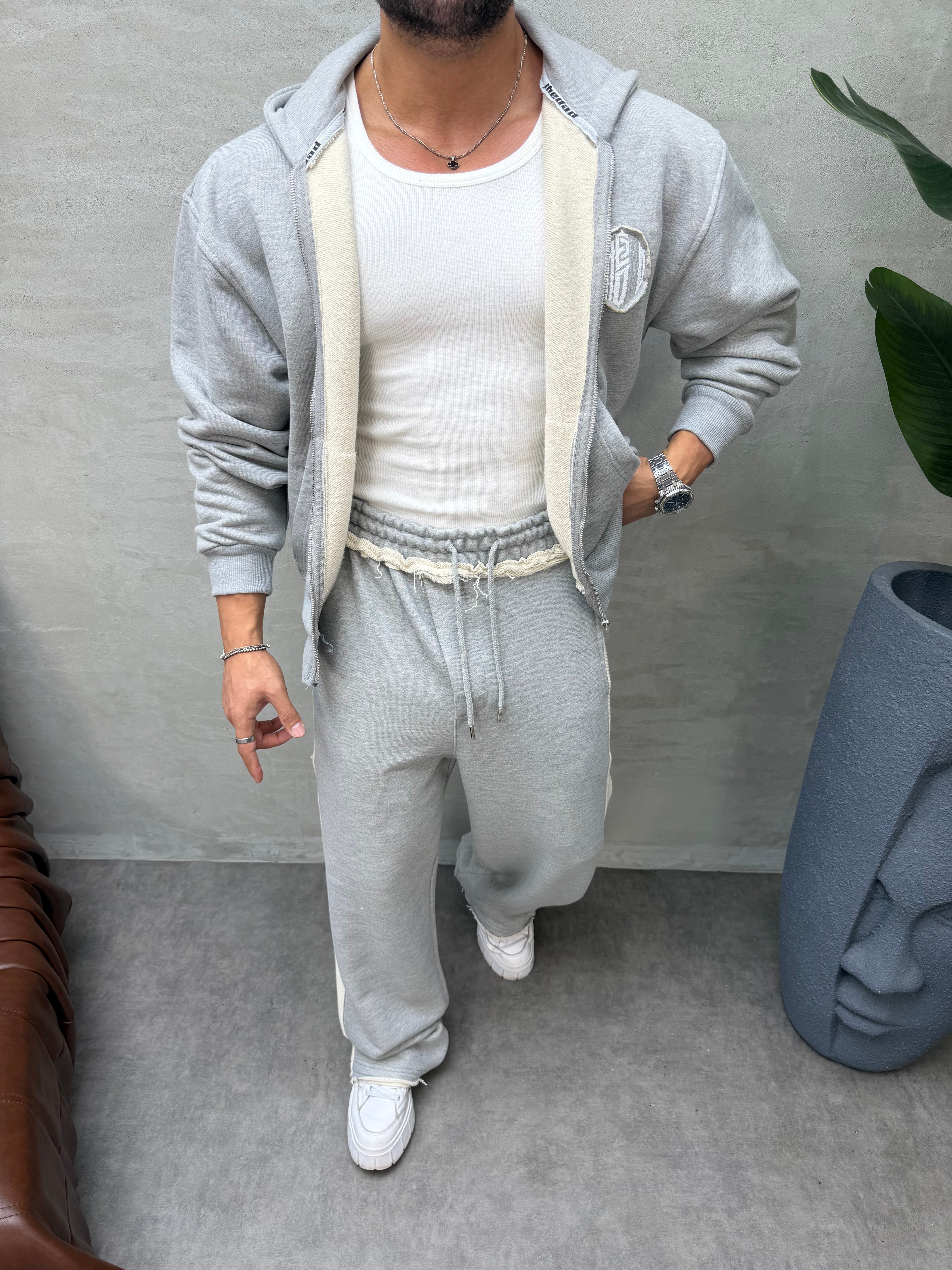 OVERSIZE ÖRME ÜÇ İPLİK KAPÜŞONLU SWEAT GRİ