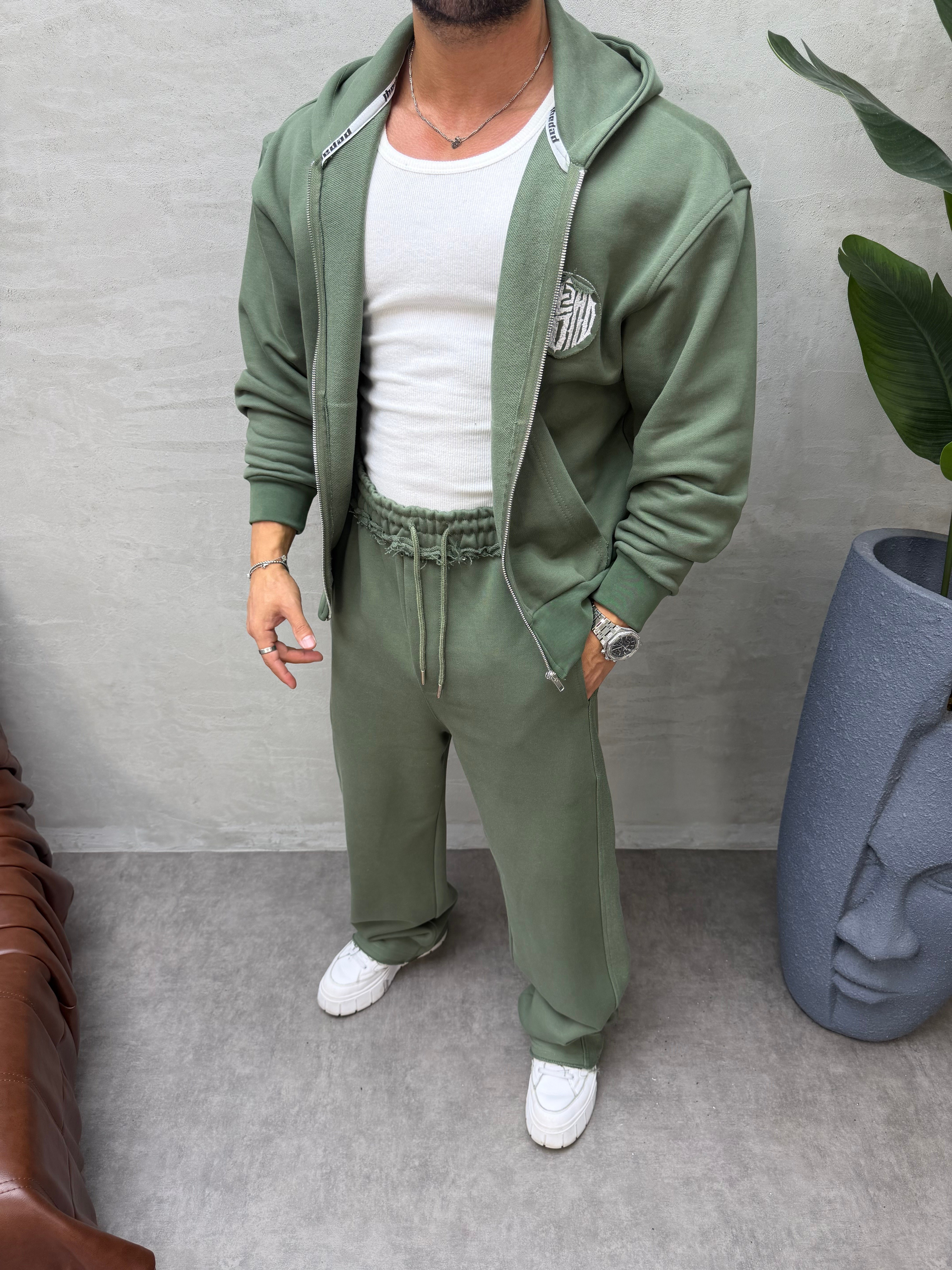 OVERSIZE ÖRME ÜÇ İPLİK KAPÜŞONLU SWEAT HAKİ