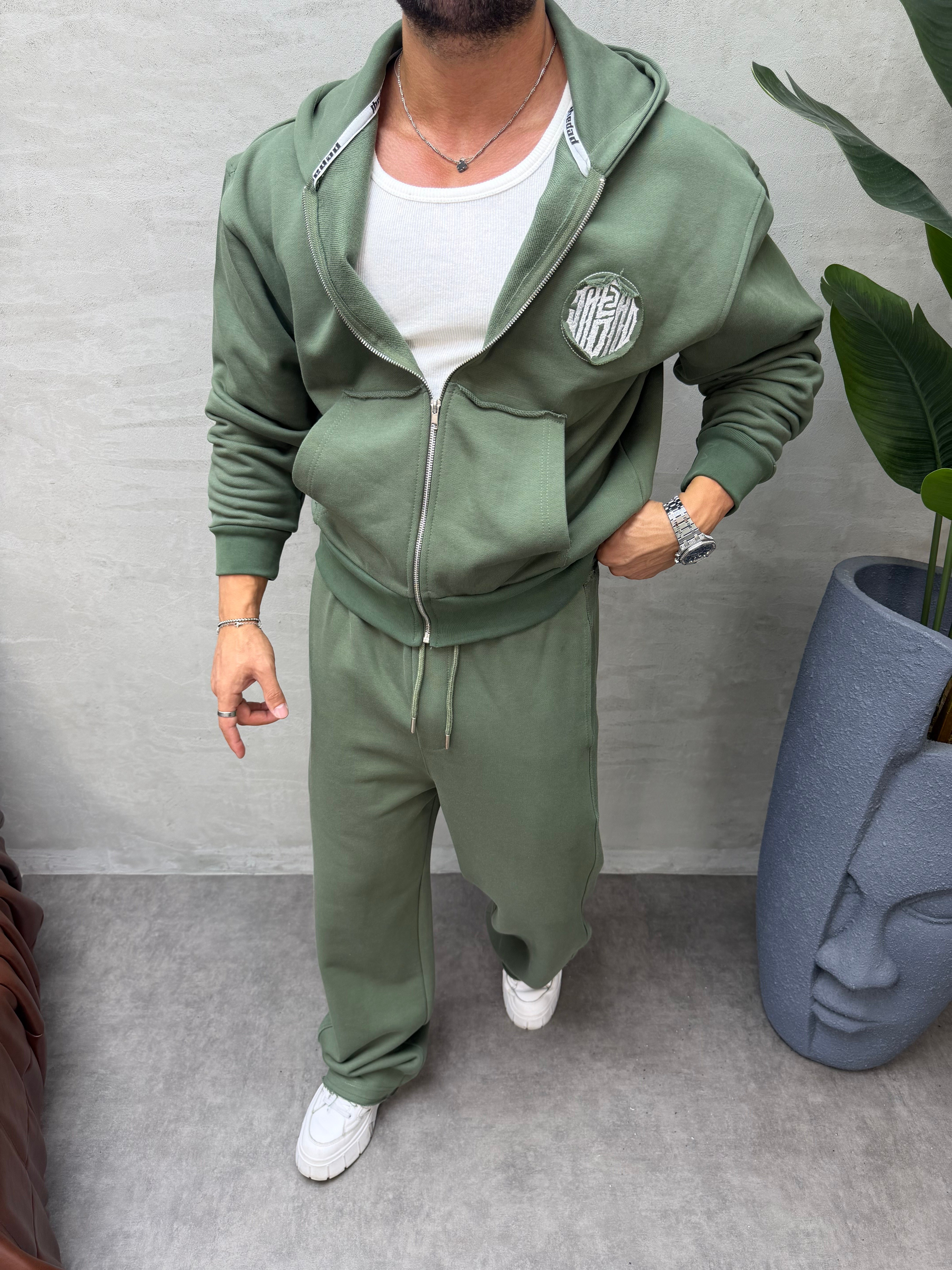 OVERSIZE ÖRME ÜÇ İPLİK KAPÜŞONLU SWEAT HAKİ