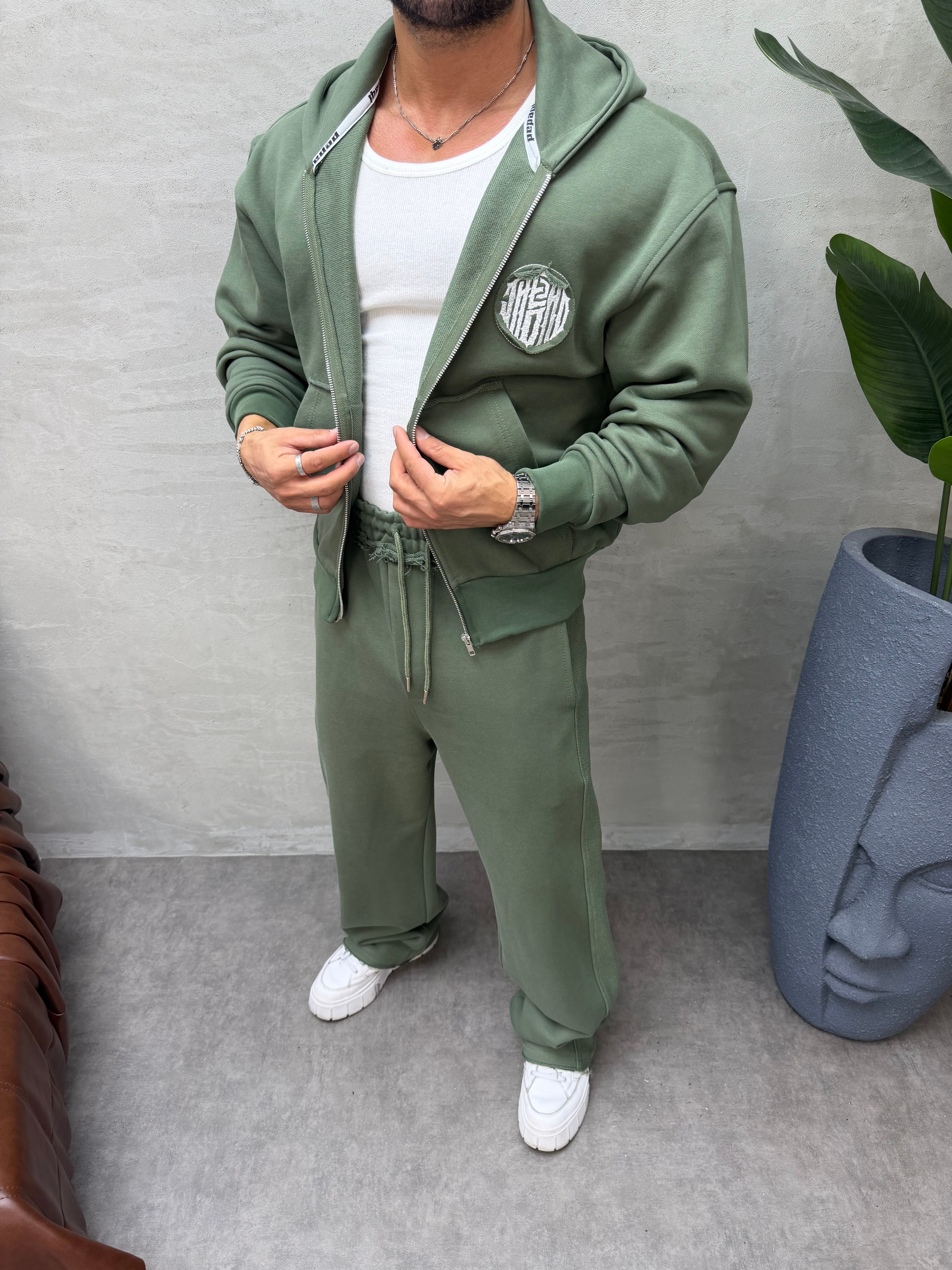 OVERSIZE ÖRME ÜÇ İPLİK KAPÜŞONLU SWEAT HAKİ