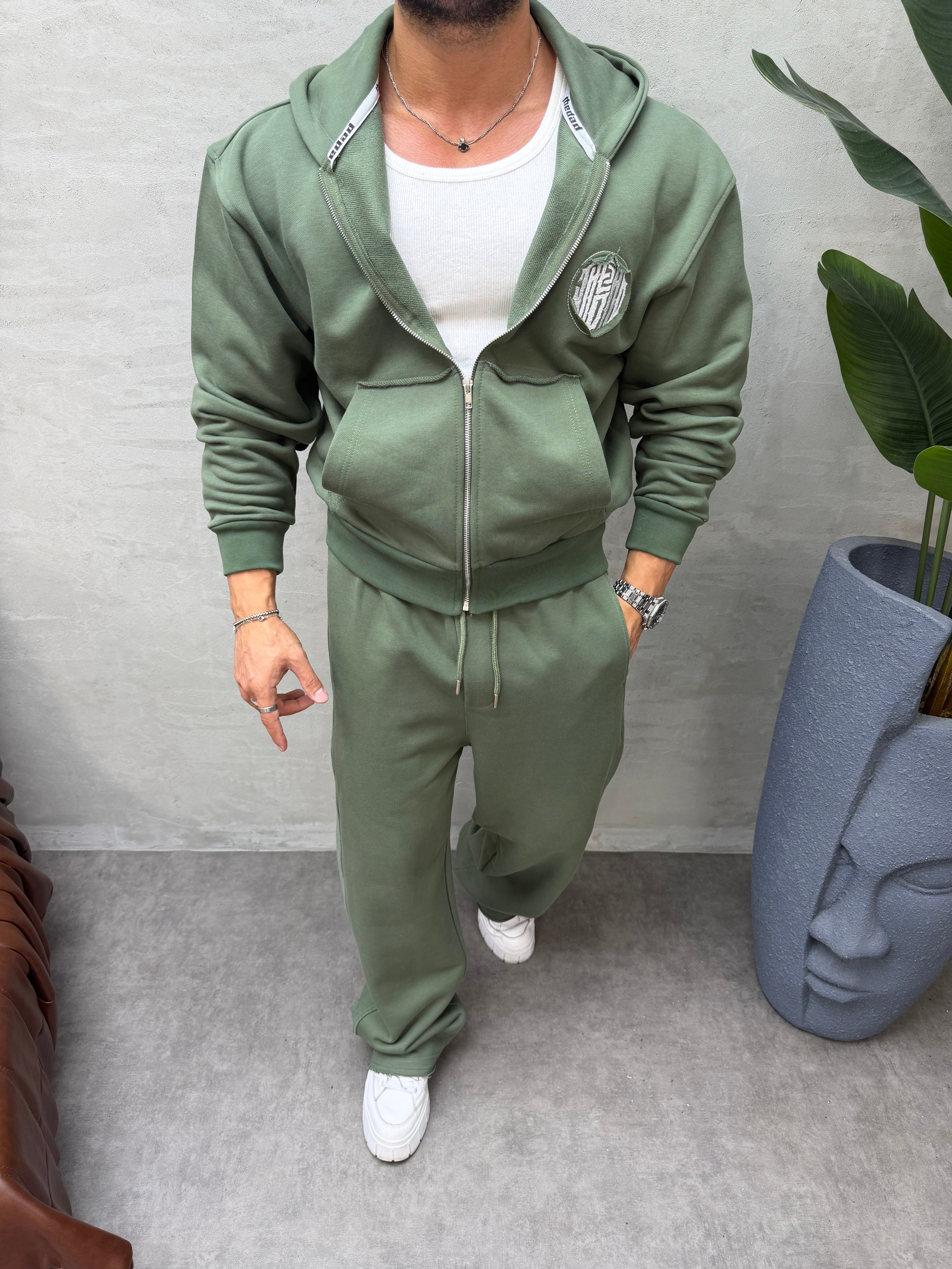 OVERSIZE ÖRME ÜÇ İPLİK KAPÜŞONLU SWEAT HAKİ