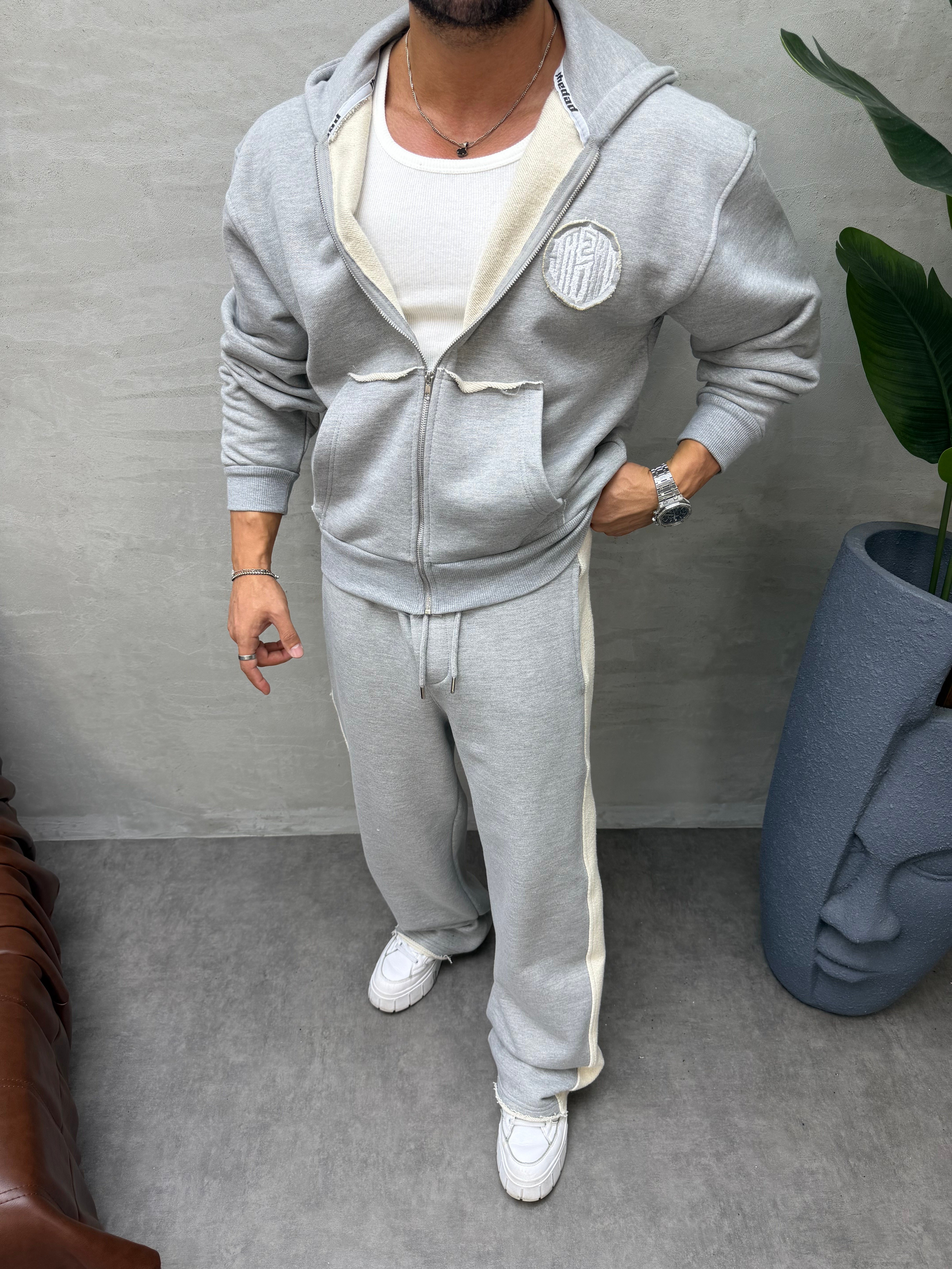 OVERSIZE ÖRME ÜÇ İPLİK KAPÜŞONLU SWEAT GRİ