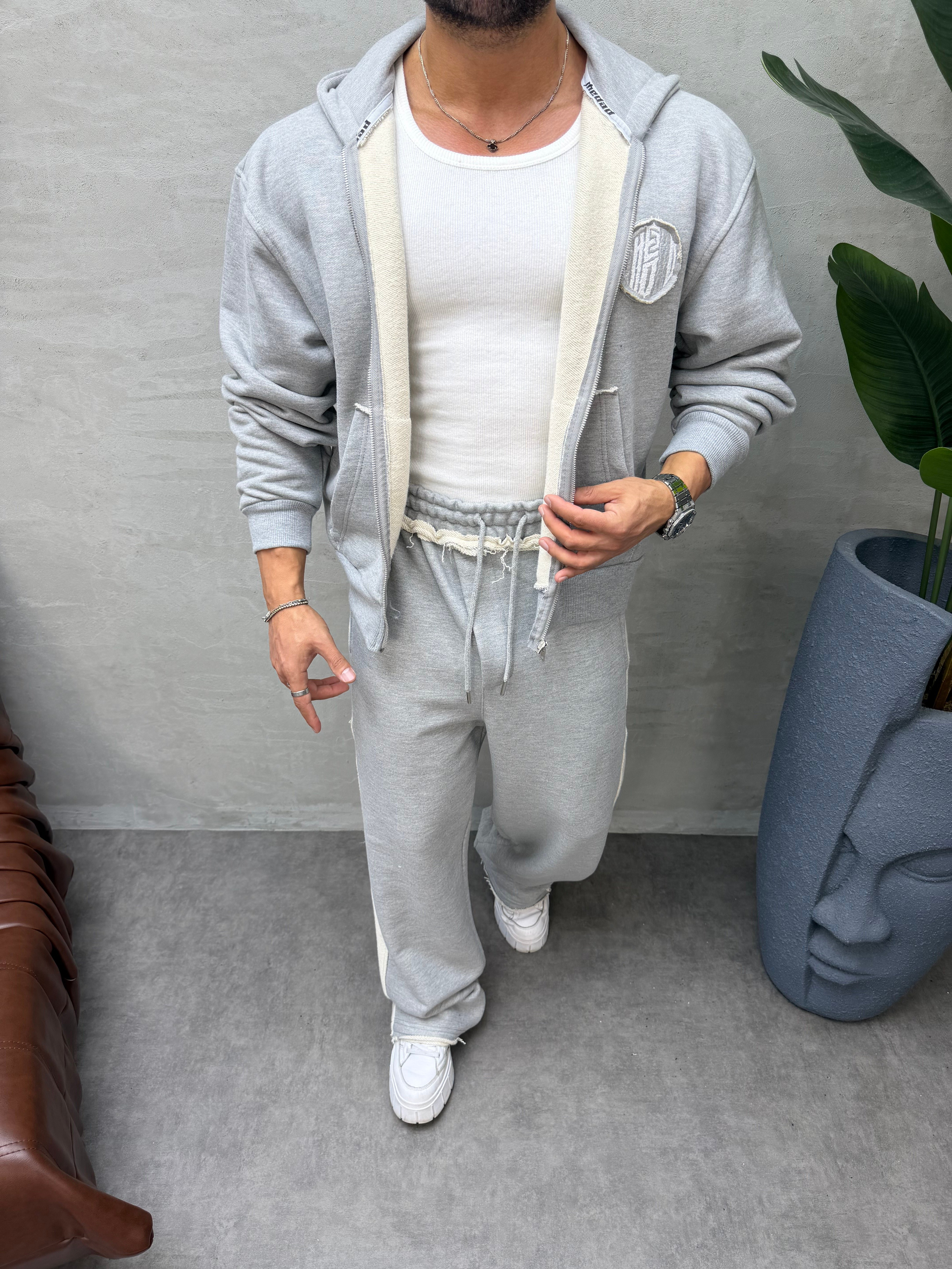 OVERSIZE ÖRME ÜÇ İPLİK KAPÜŞONLU SWEAT GRİ