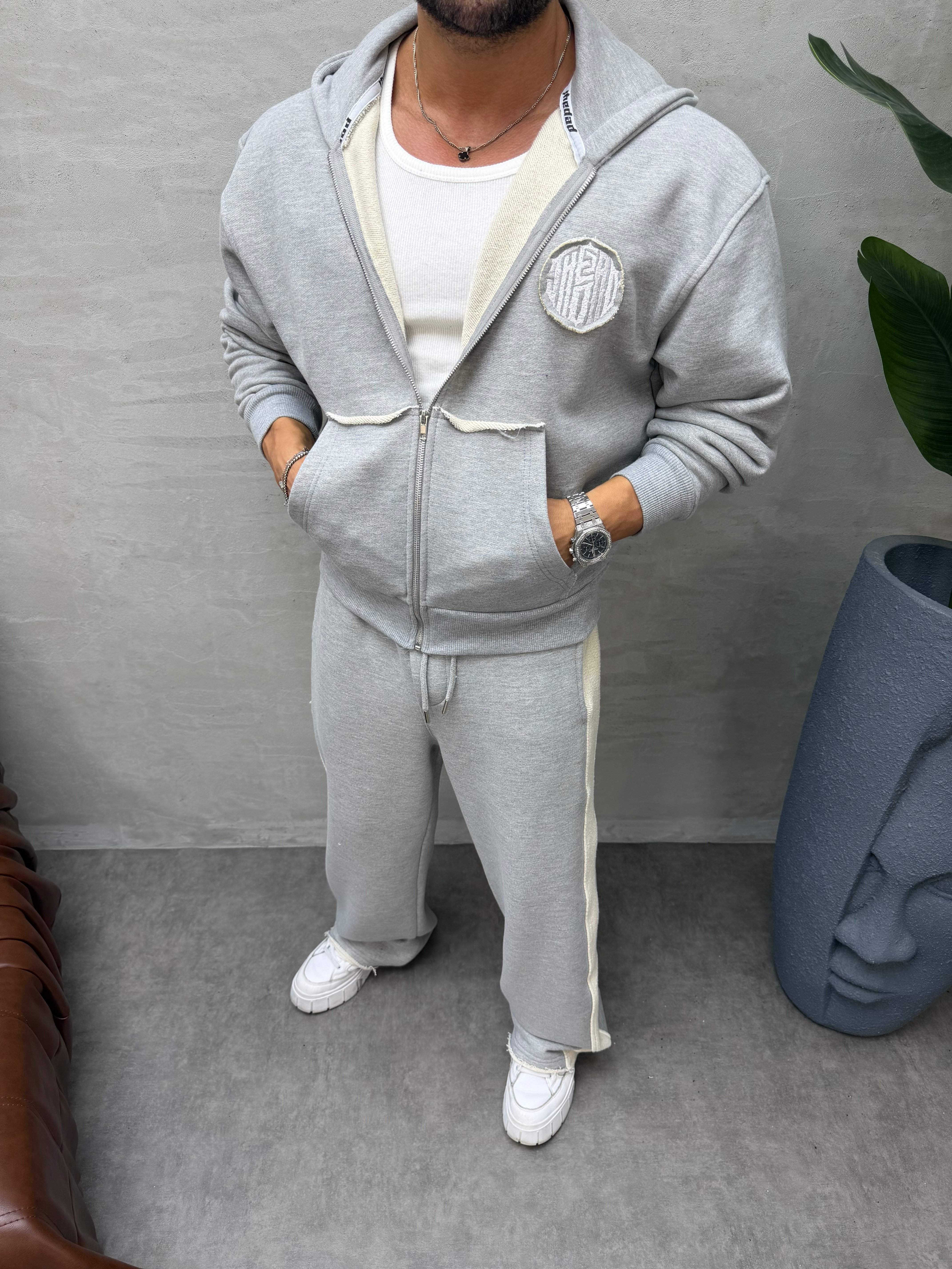 OVERSIZE ÖRME ÜÇ İPLİK KAPÜŞONLU SWEAT GRİ