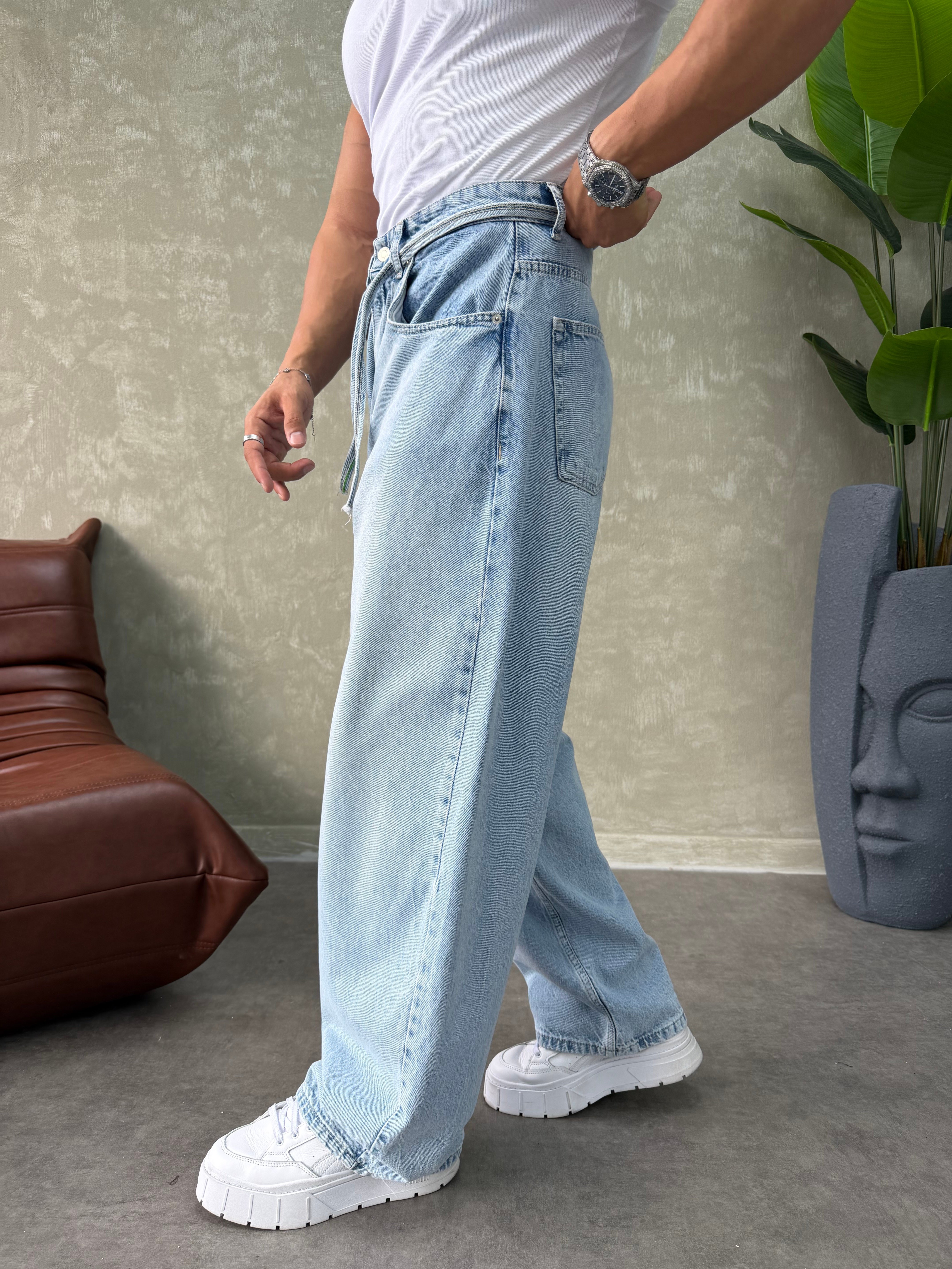 PREMIUM İP DETALI  BALON JEAN BUZ MAVİSİ
