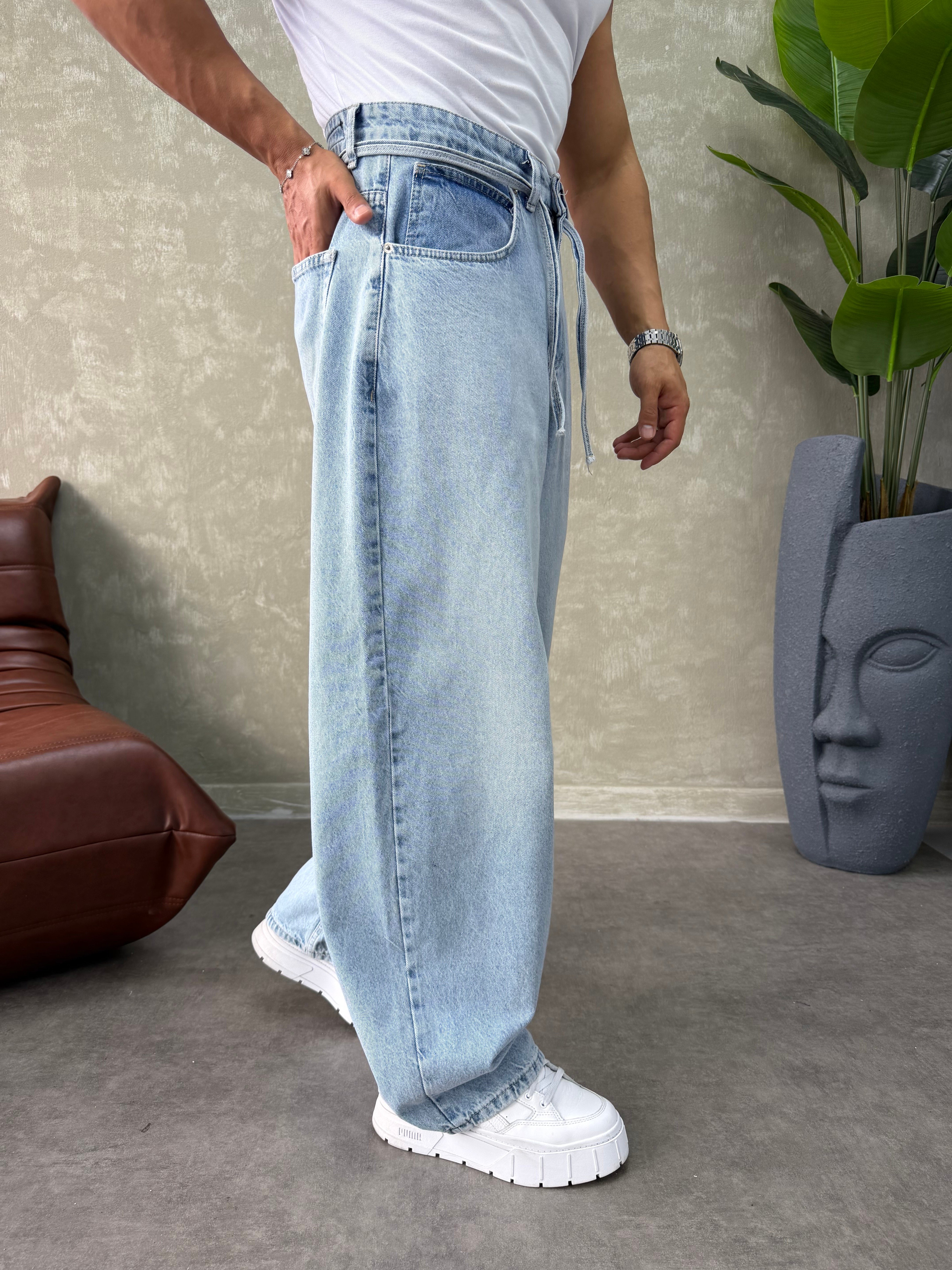 PREMIUM İP DETALI  BALON JEAN BUZ MAVİSİ