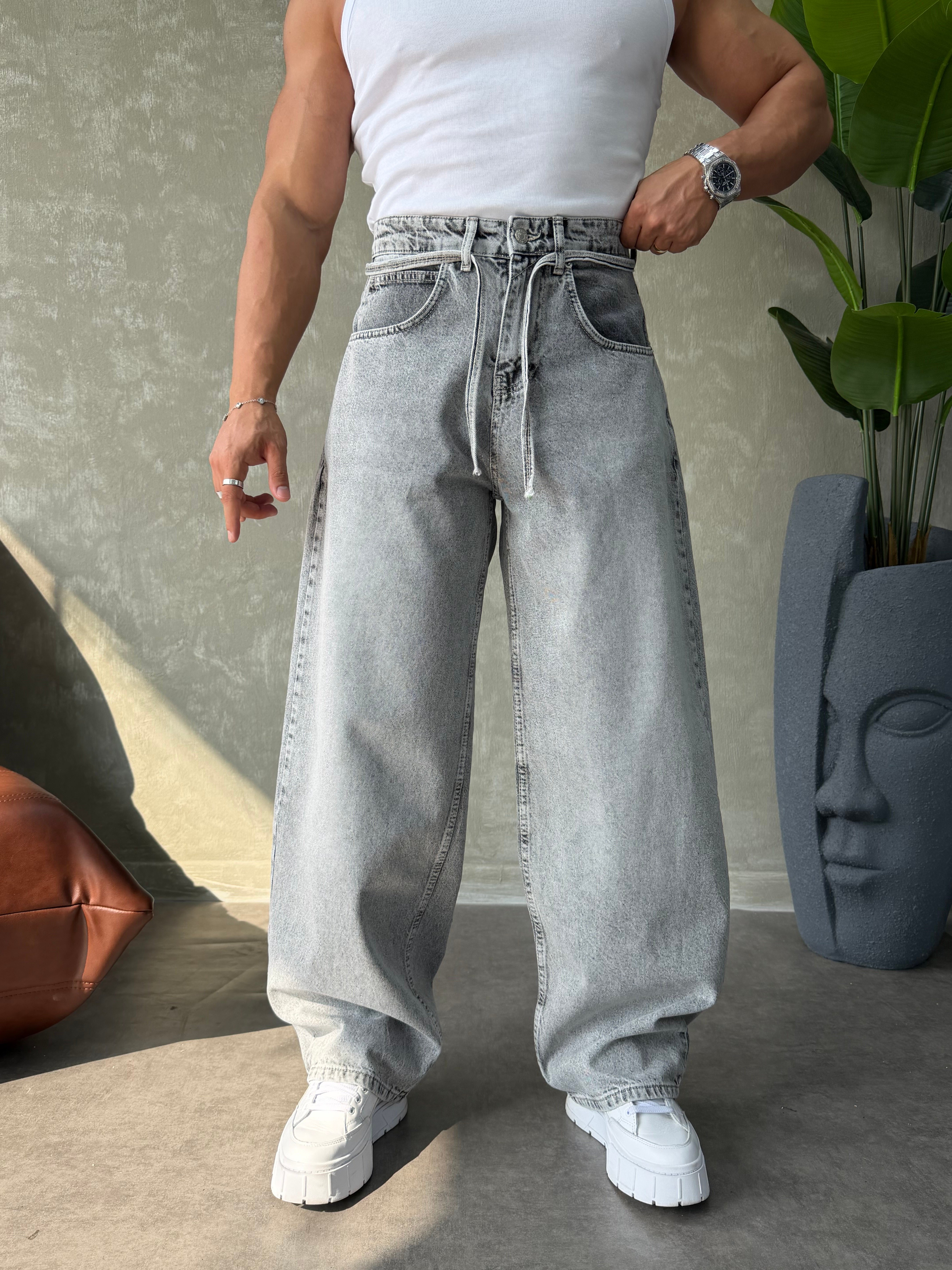 PREMIUM İP DETALI  BALON JEAN GRİ