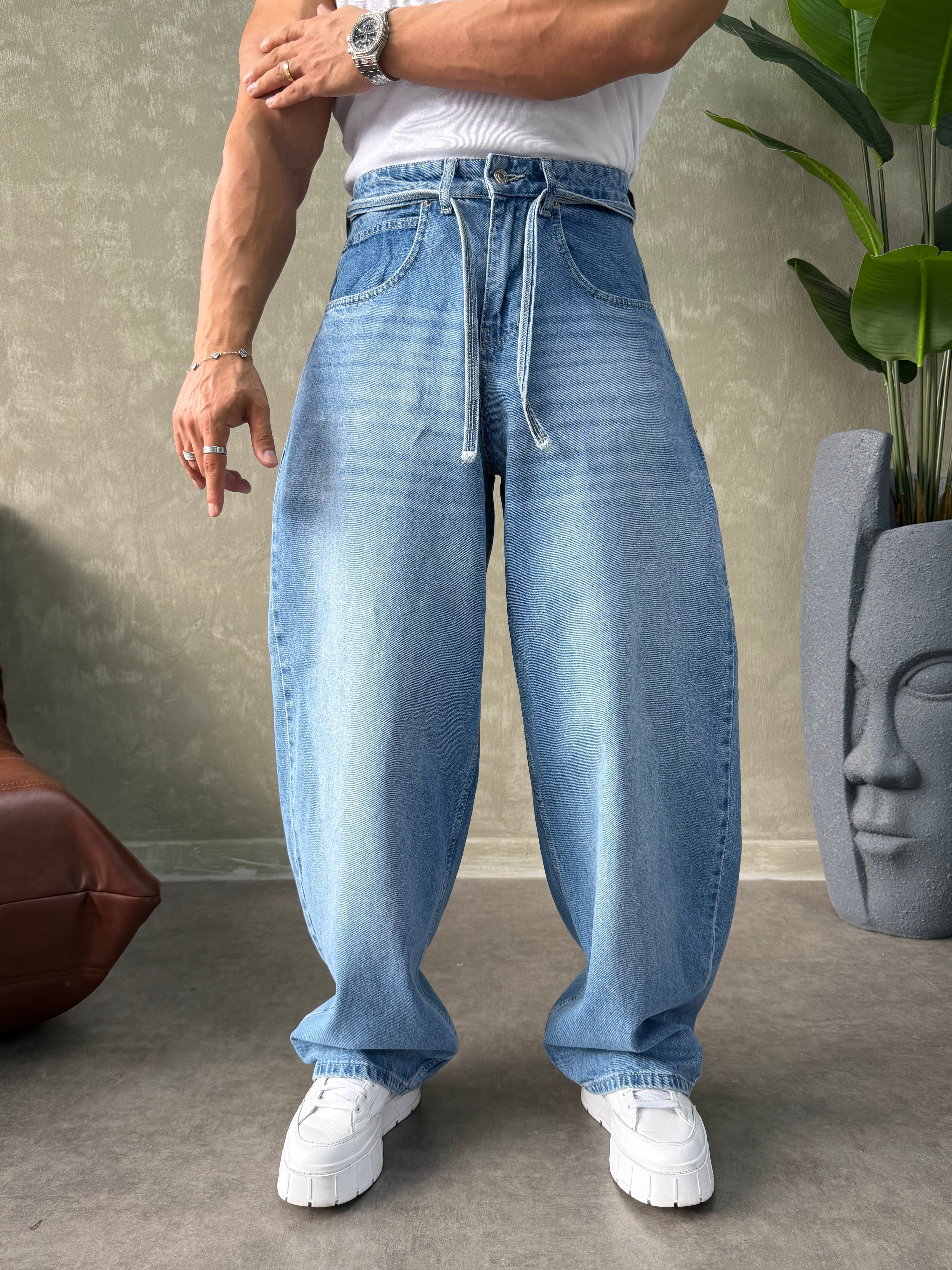 PREMIUM İP DETALI  BALON JEAN MAVİ