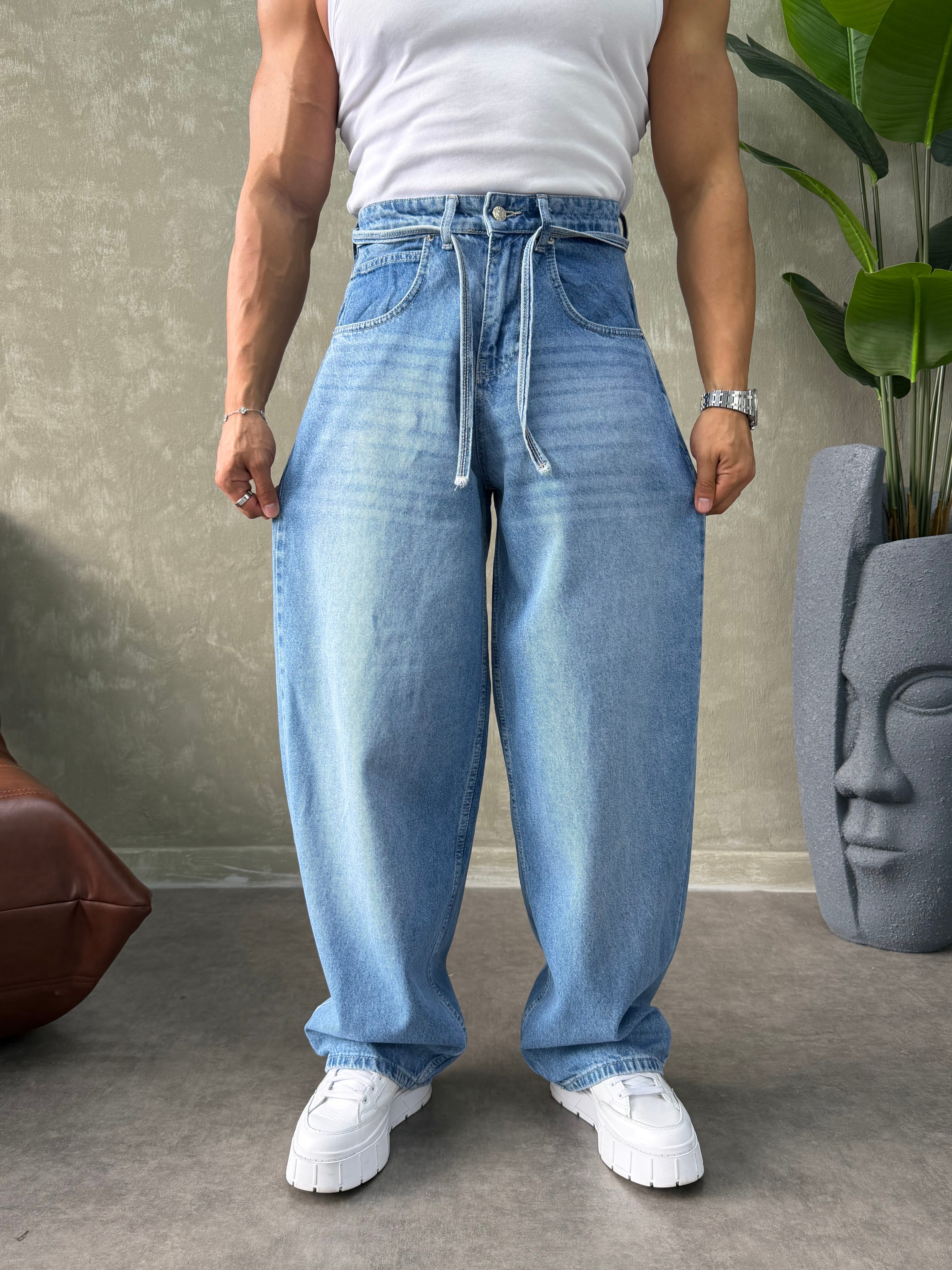 PREMIUM İP DETALI  BALON JEAN MAVİ