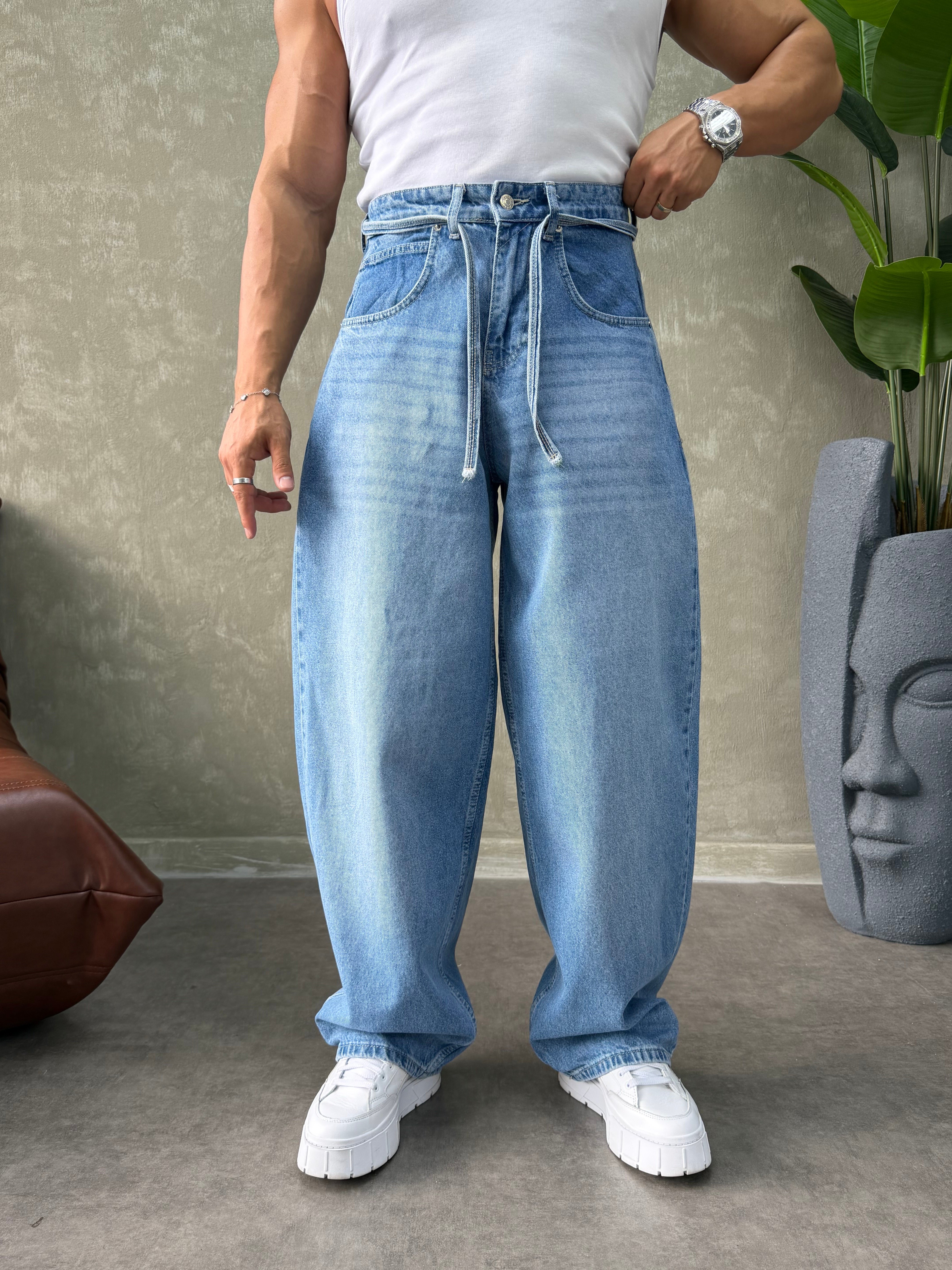 PREMIUM İP DETALI  BALON JEAN MAVİ
