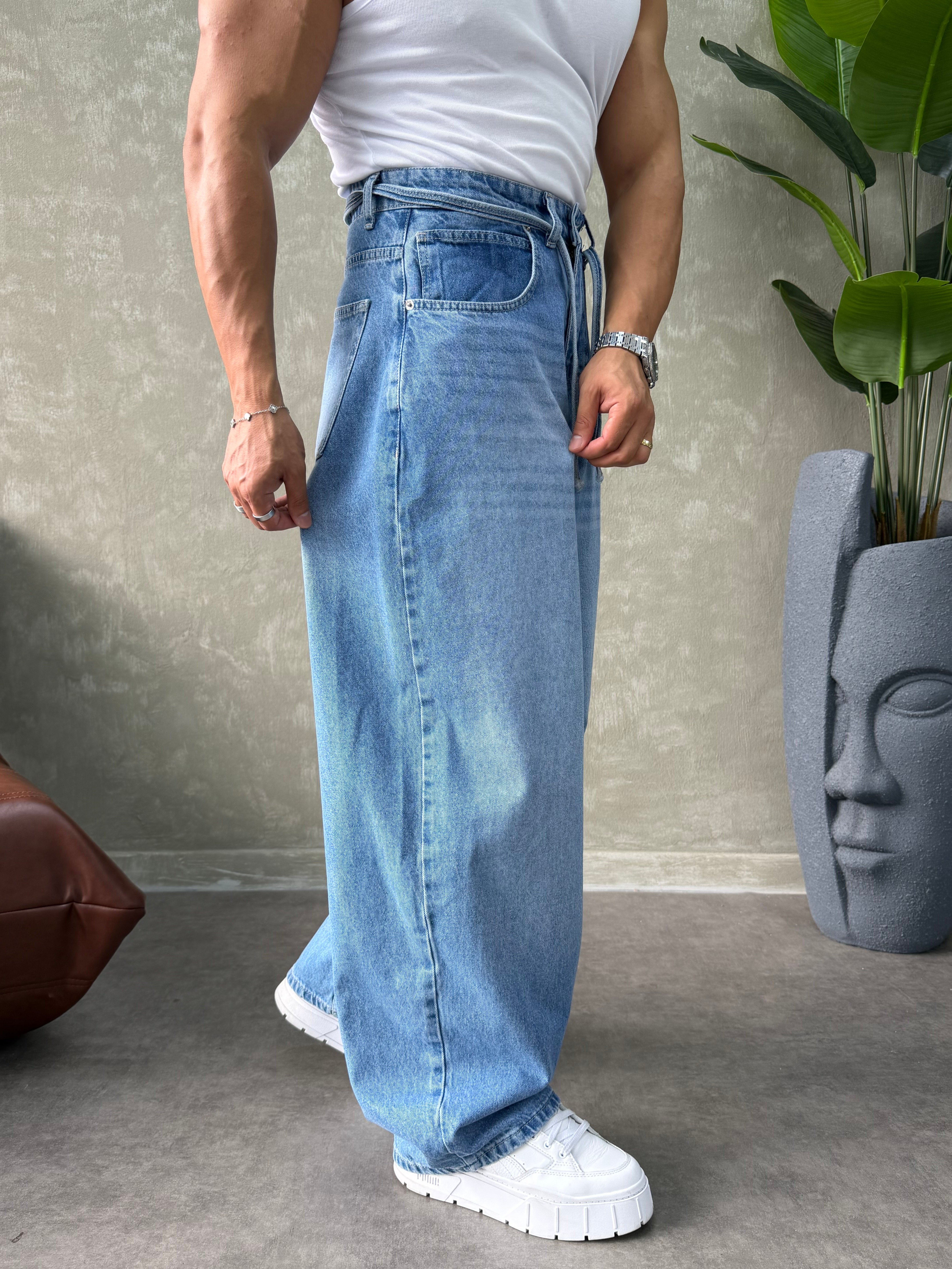 PREMIUM İP DETALI  BALON JEAN MAVİ