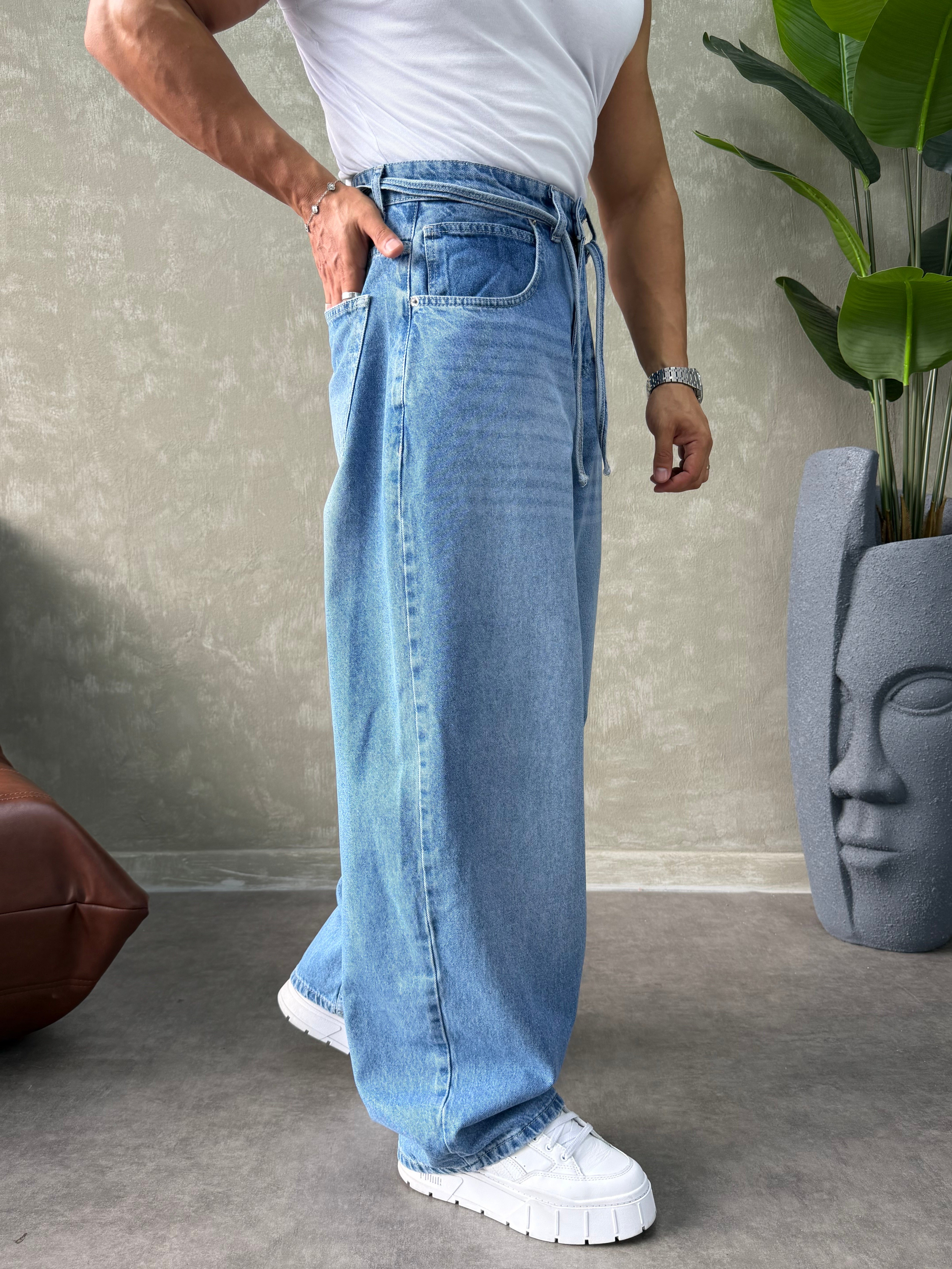 PREMIUM İP DETALI  BALON JEAN MAVİ