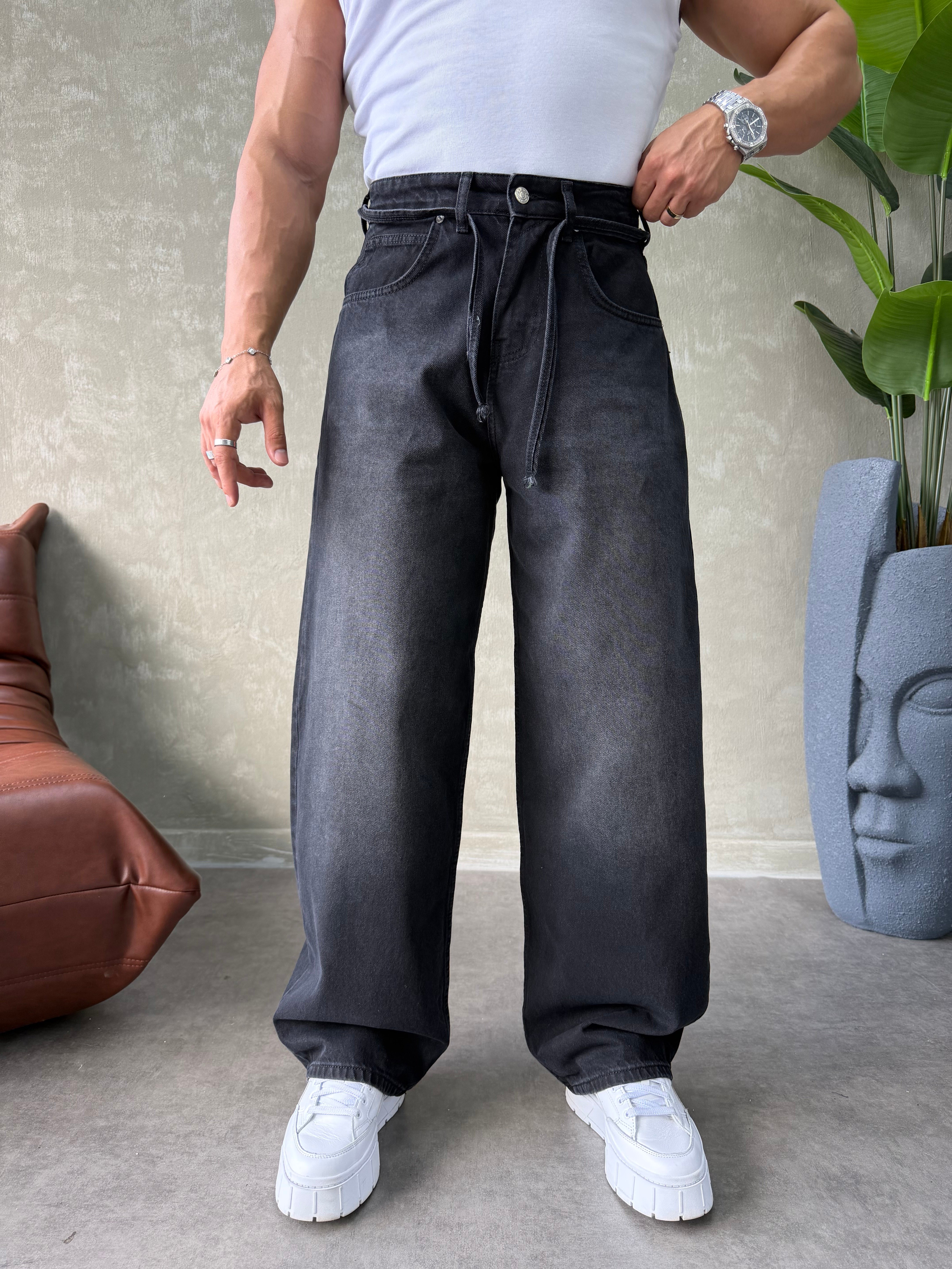 PREMIUM İP DETALI  BALON JEAN SİYAH