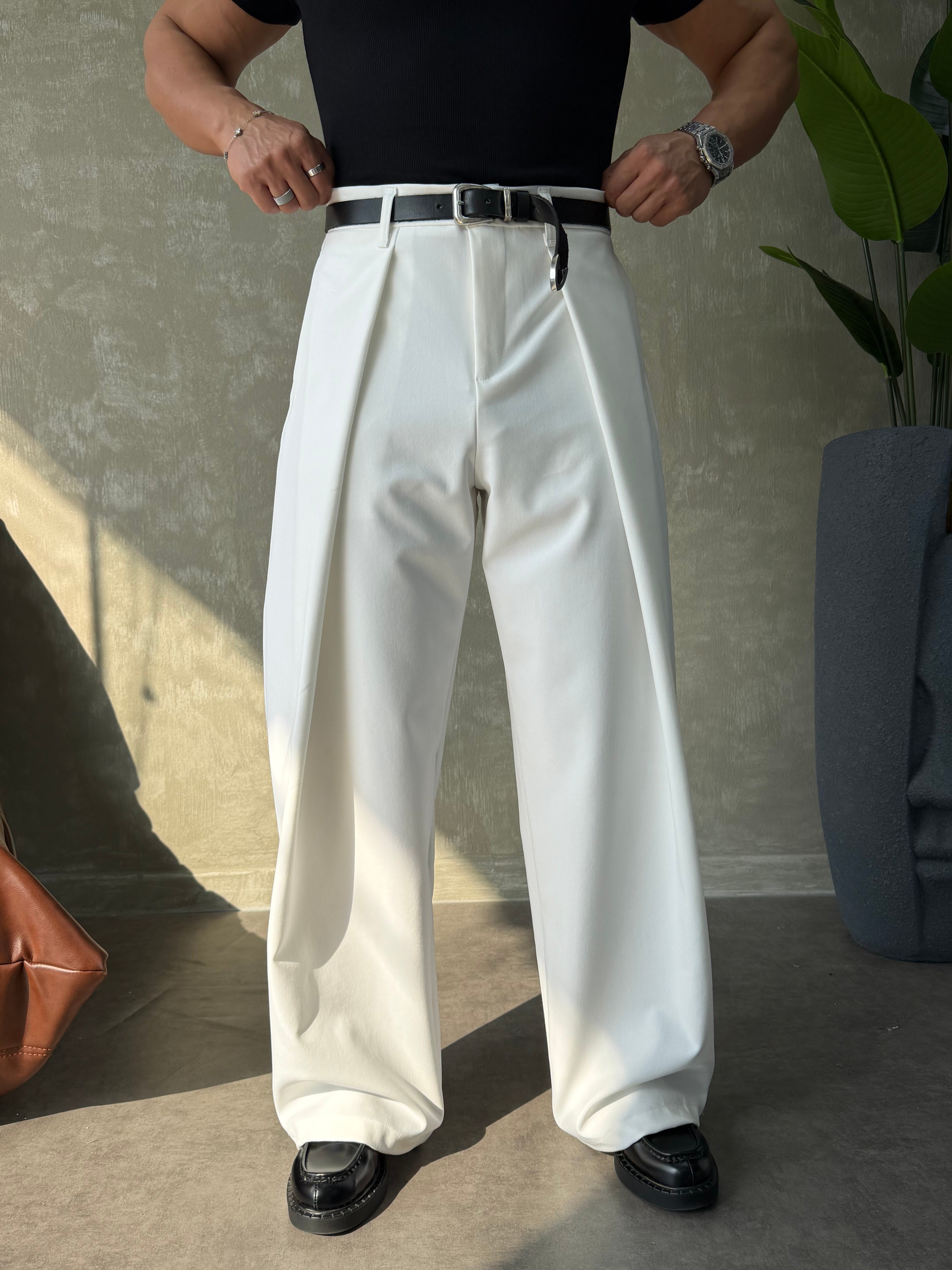PREMIUM KUMAŞ KORE KESİM PANTOLON BEYAZ