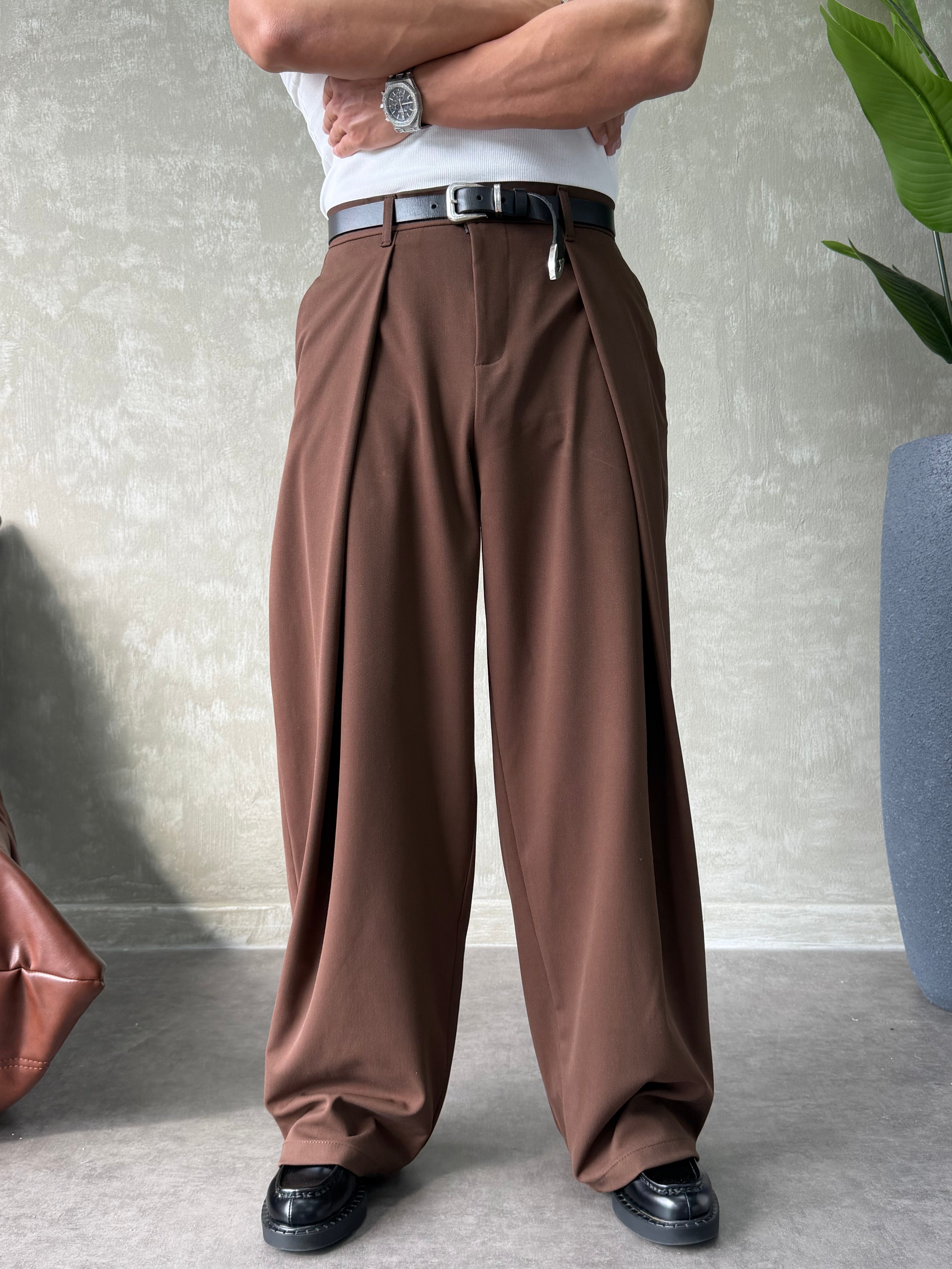 PREMIUM KUMAŞ KORE KESİM PANTOLON KAHVERENGİ