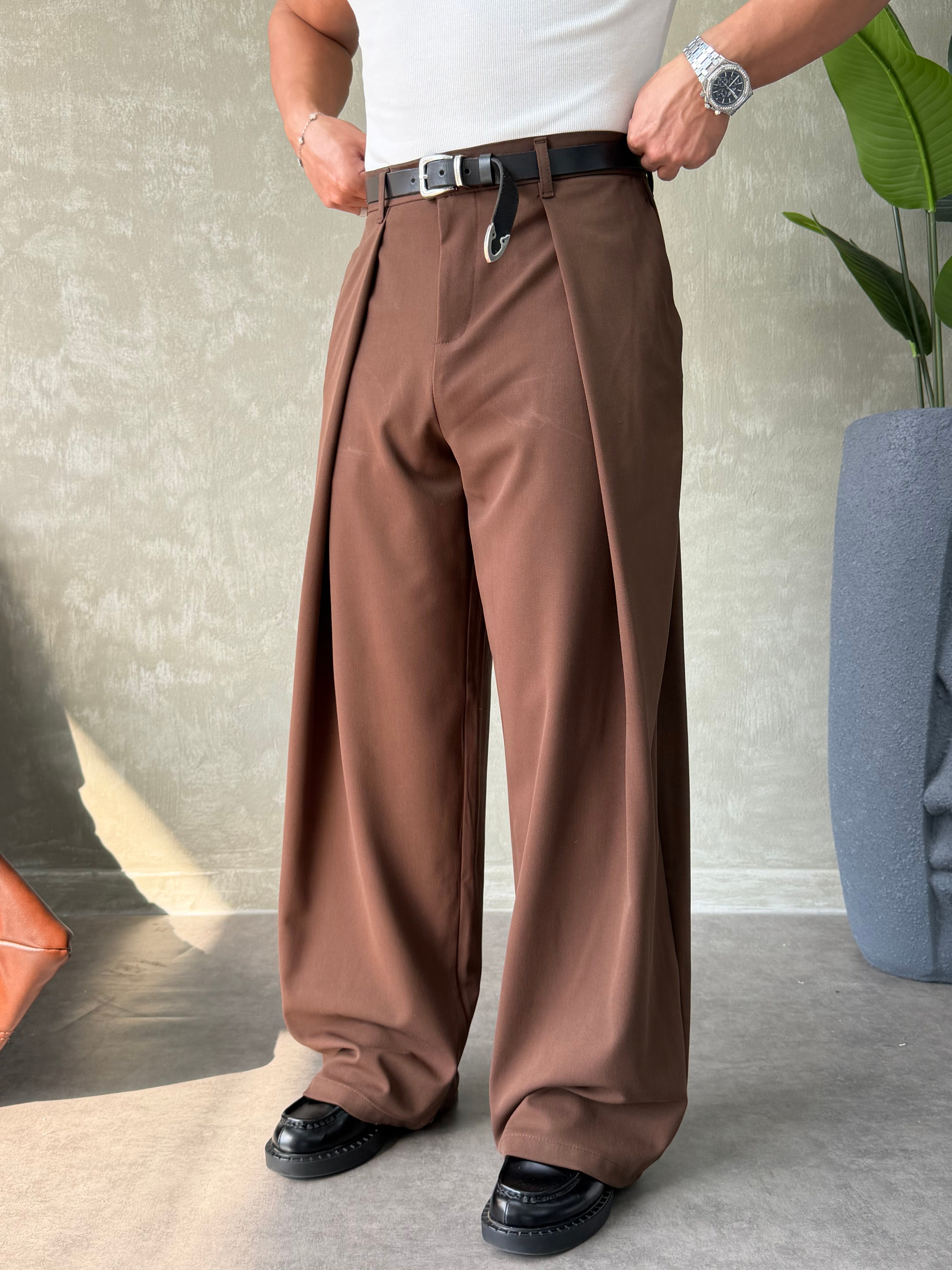PREMIUM KUMAŞ KORE KESİM PANTOLON KAHVERENGİ
