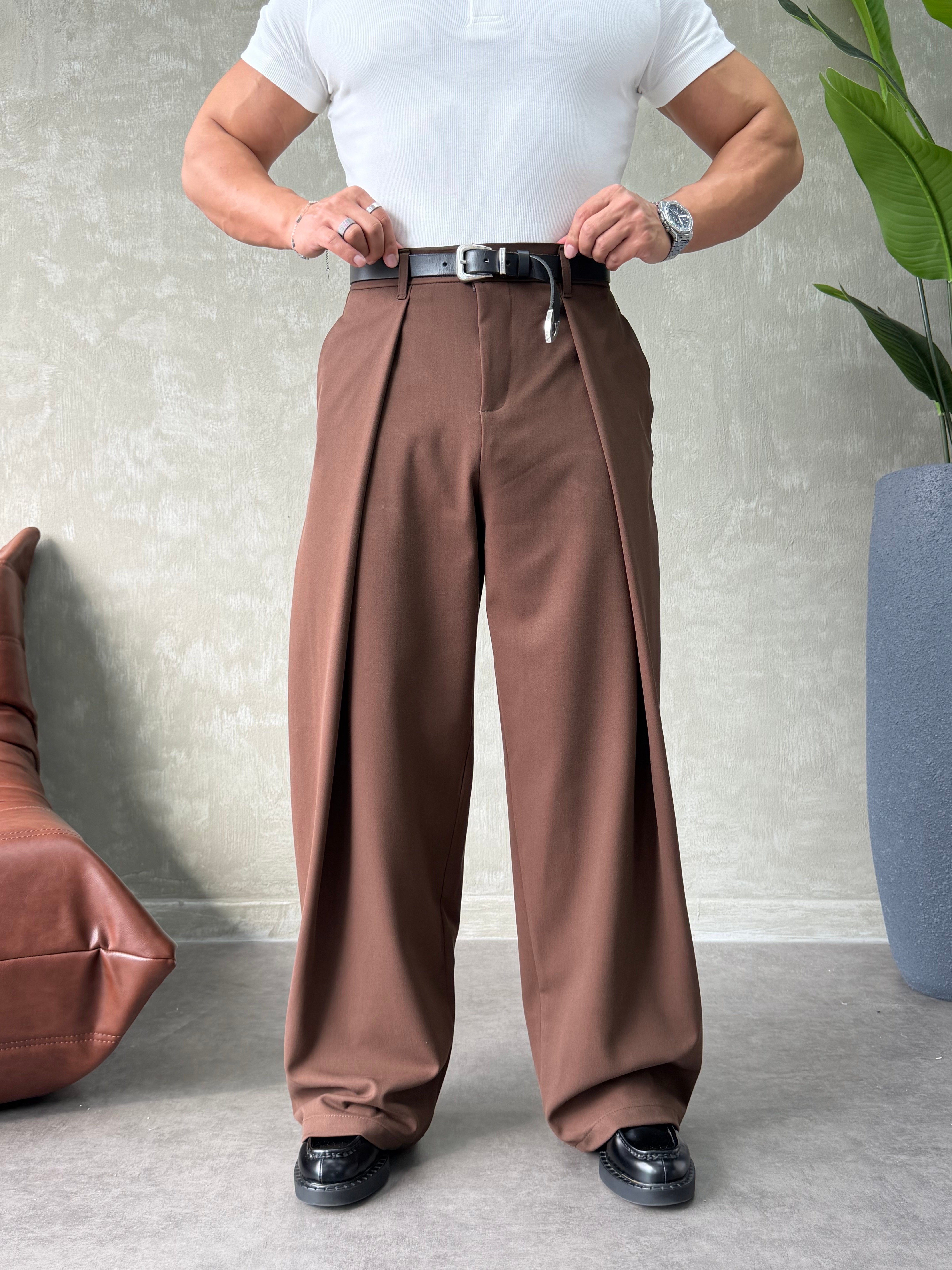 PREMIUM KUMAŞ KORE KESİM PANTOLON KAHVERENGİ