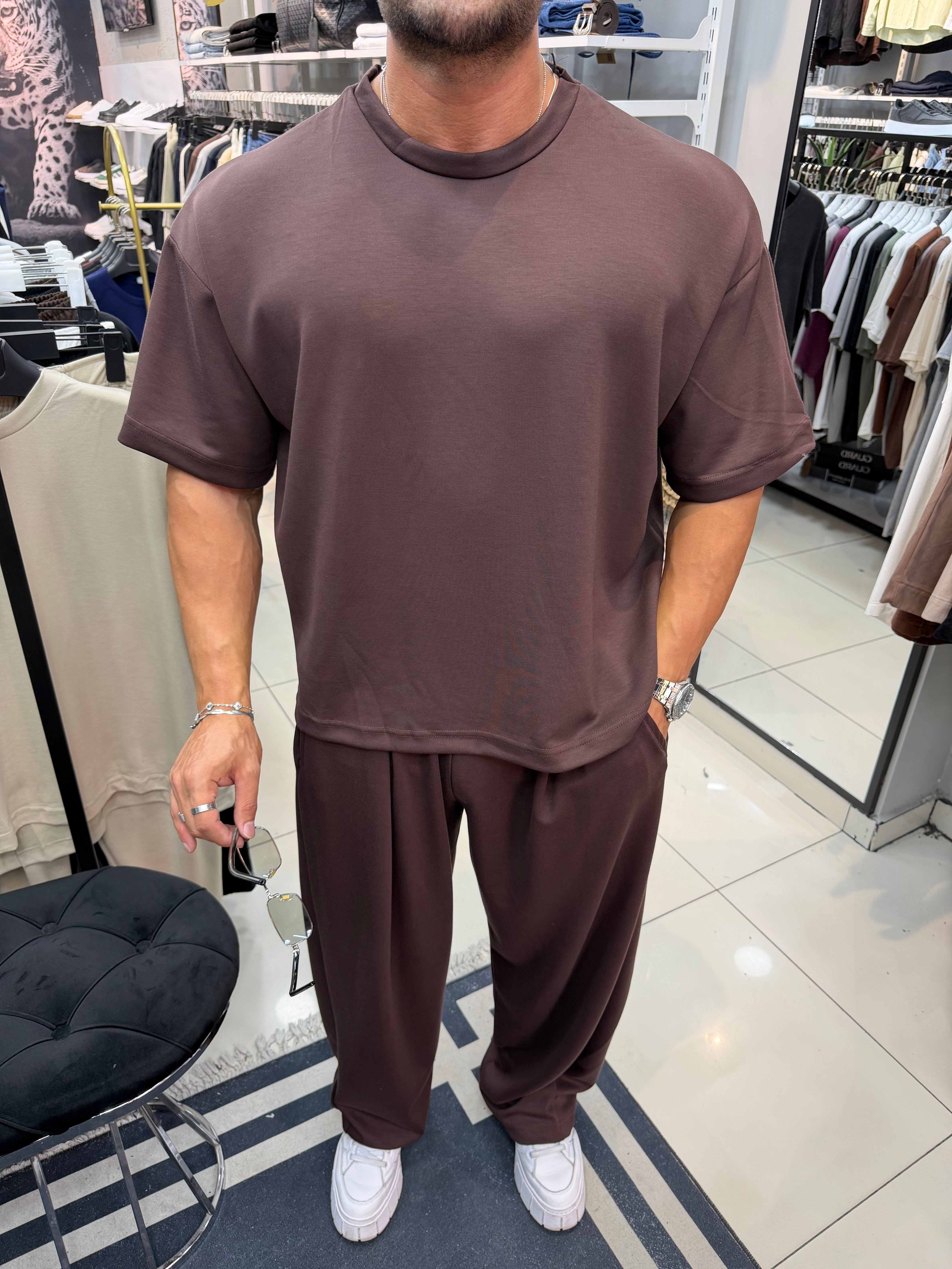 PREMIUM OVERSIZE OYSHO KUMAŞ TAKIM KAHVERENGİ